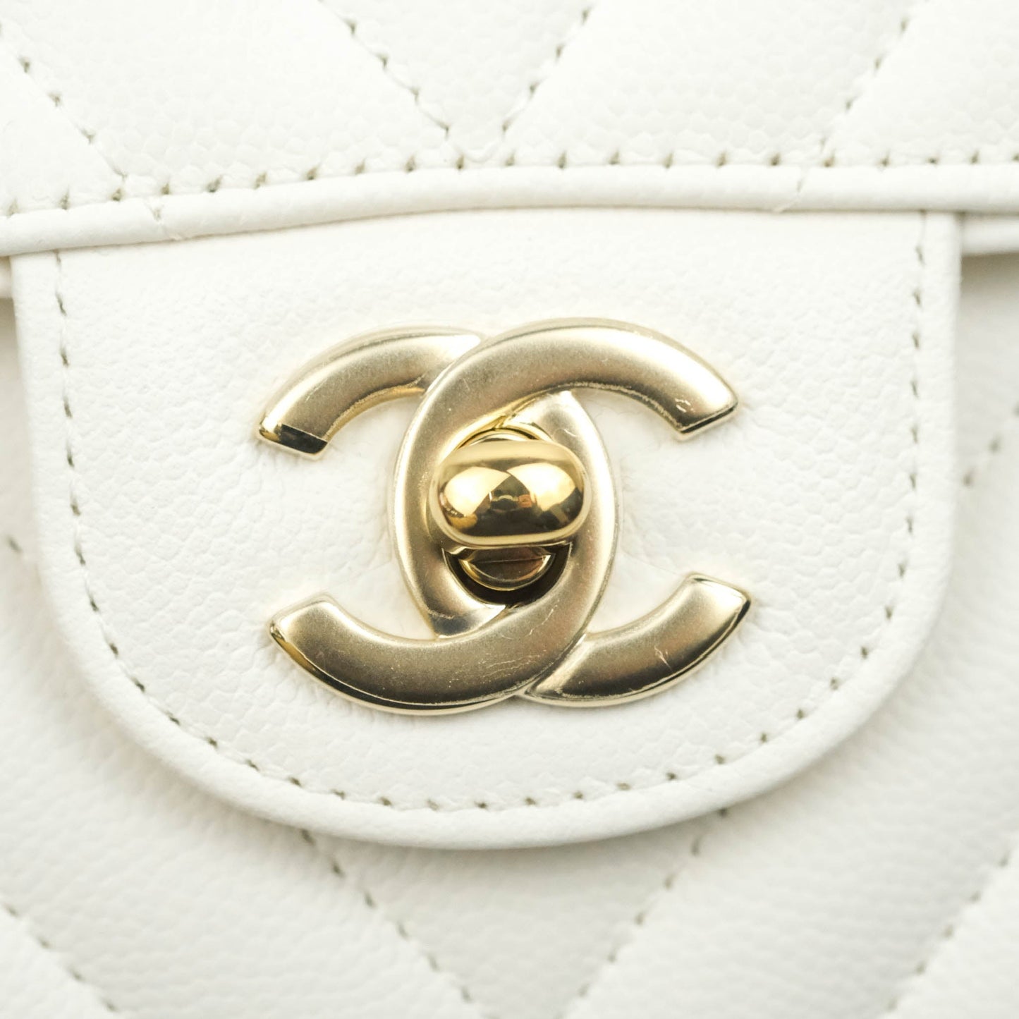 Chanel Chevron M/L Medium Double Flap White Caviar Gold Hardware
