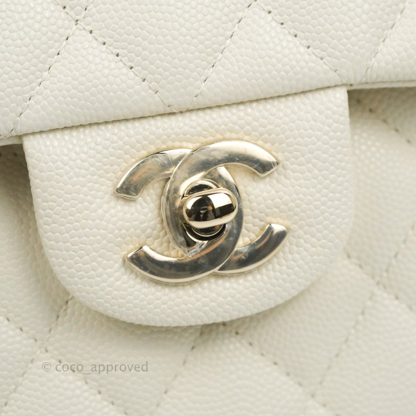 Chanel Classic Small S/M Quilted Flap White Caviar Gold Hardware 22C