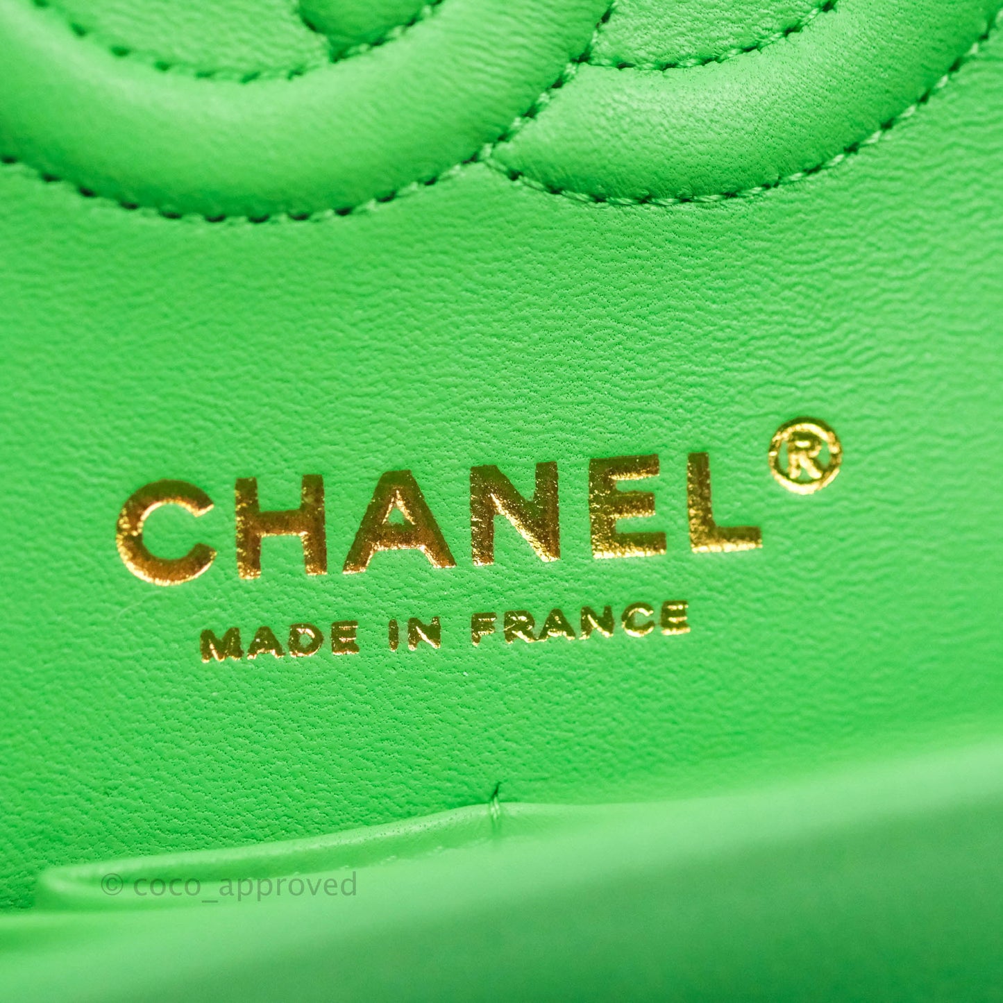Chanel Small Classic Quilted Flap Green Caviar Gold Hardware