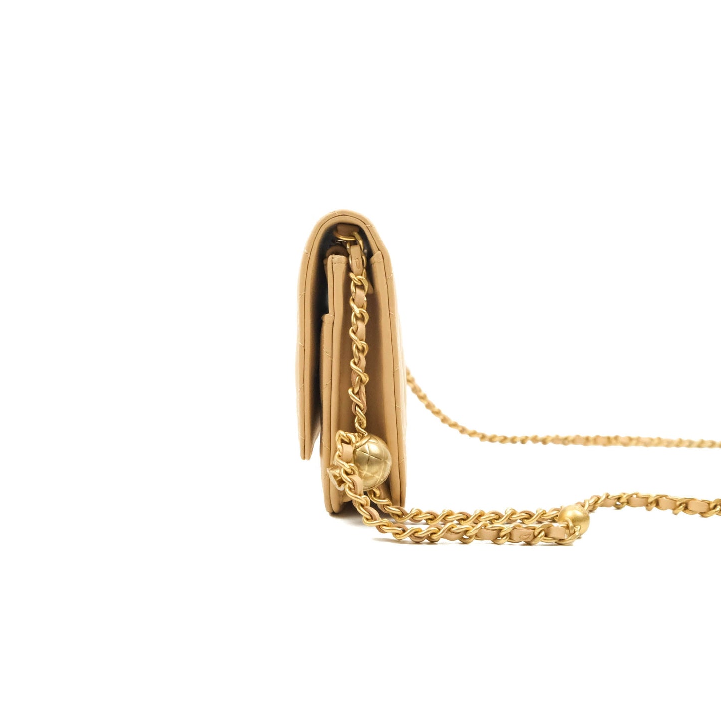 Chanel Quilted Pearl Crush Wallet on Chain WOC Beige Lambskin Aged Gold Hardware