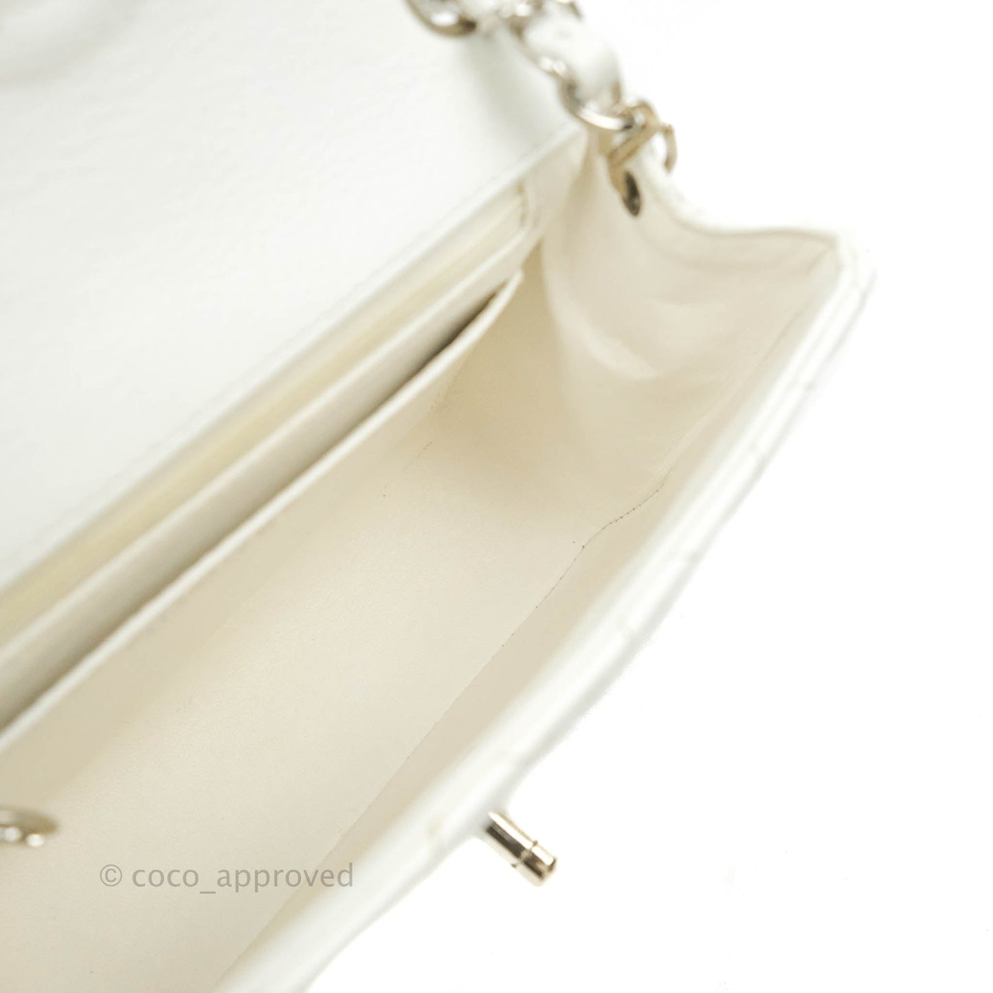 Chanel Quilted Vintage Mini Square Flap White Caviar Silver Hardware