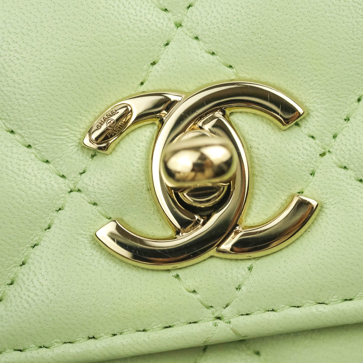 Chanel Mini Quilted Trendy CC Clutch With Chain Light Green Lambskin Gold Hardware