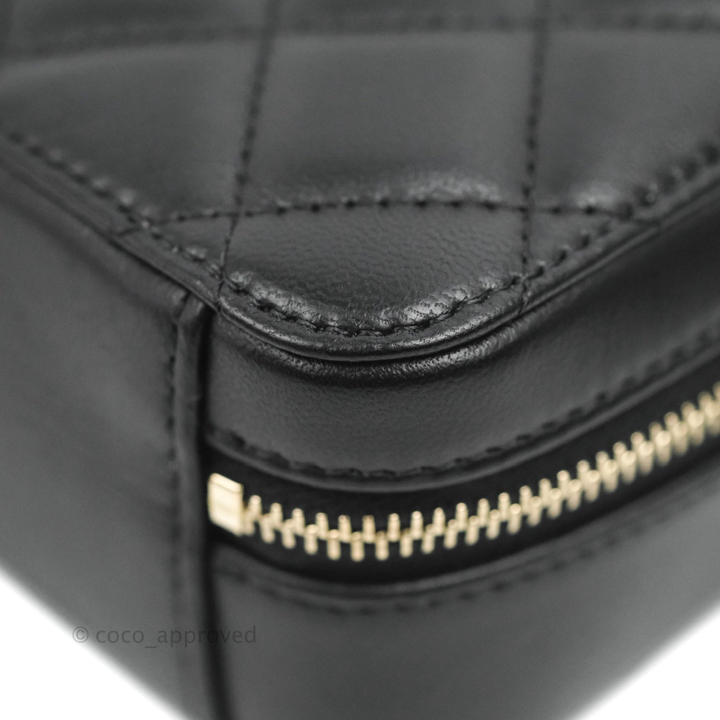 Chanel Mini Pearl Crush Quilted Camera Case Black Lambskin Aged Gold Hardware