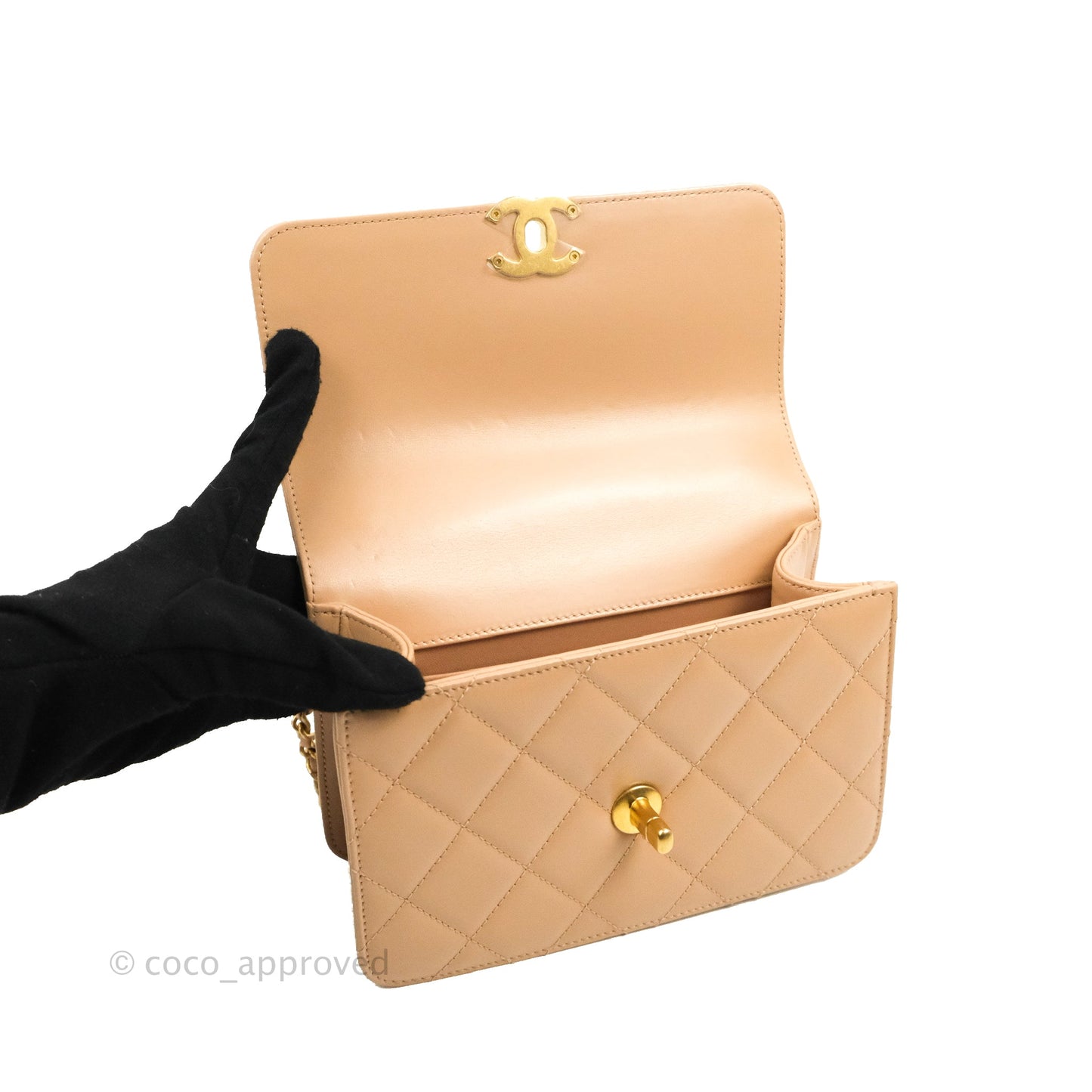 Chanel Quilted Perfect Fit Adjustable Beige Calfskin Gold Hardware 21A