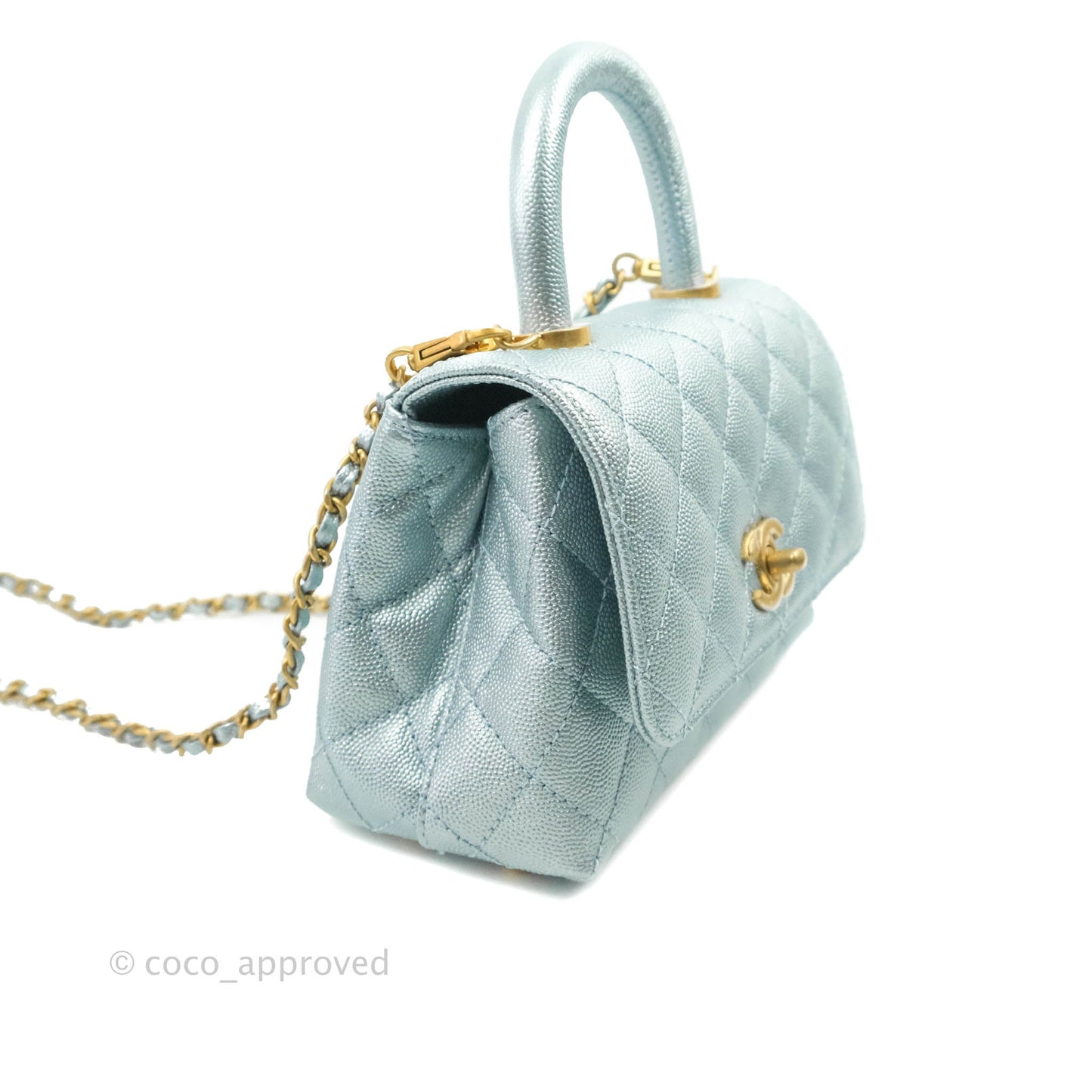 Chanel Mini Coco Handle Quilted Iridescent Blue Caviar Gold Hardware