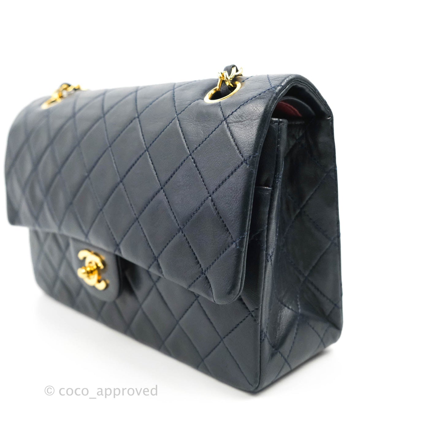 Chanel Classic Vintage Medium M/L Flap Navy Lambskin 24K Gold Hardware