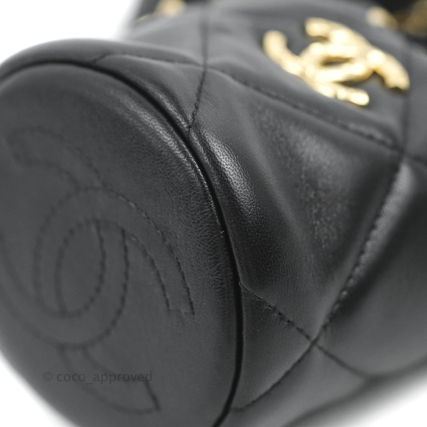 Chanel Mini Bucket Bag with Fluffy Chain Black Lambskin Gold Hardware