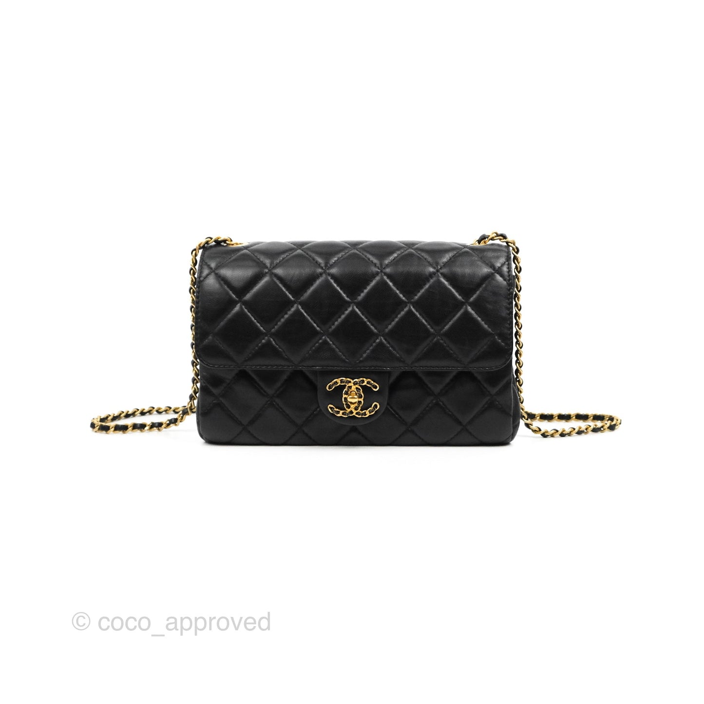 Chanel Flap Bag Black Lambskin Aged Gold Hardware