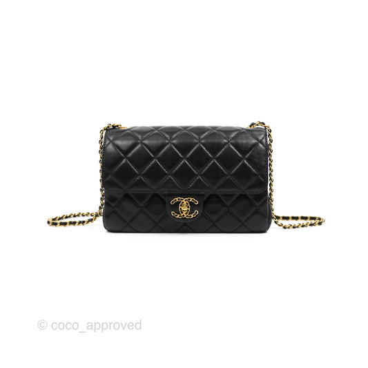 Chanel Flap Bag Black Lambskin Aged Gold Hardware