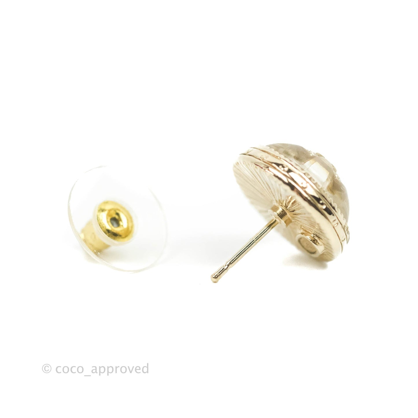 Chanel CC Crystal Round Earrings Gold Tone 22C