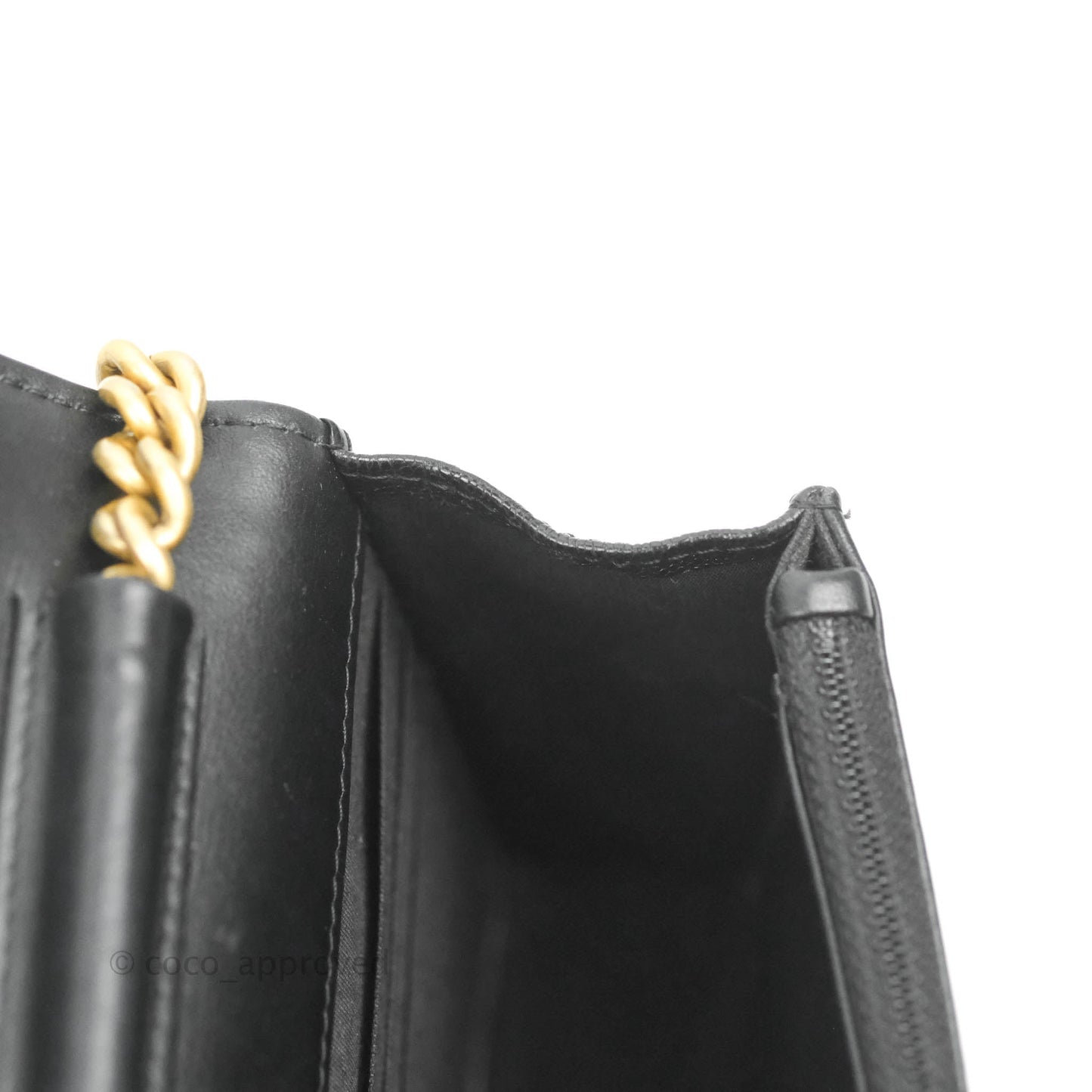 Chanel Quilted Boy Wallet on Chain WOC Black Caviar Aged Gold Hardware