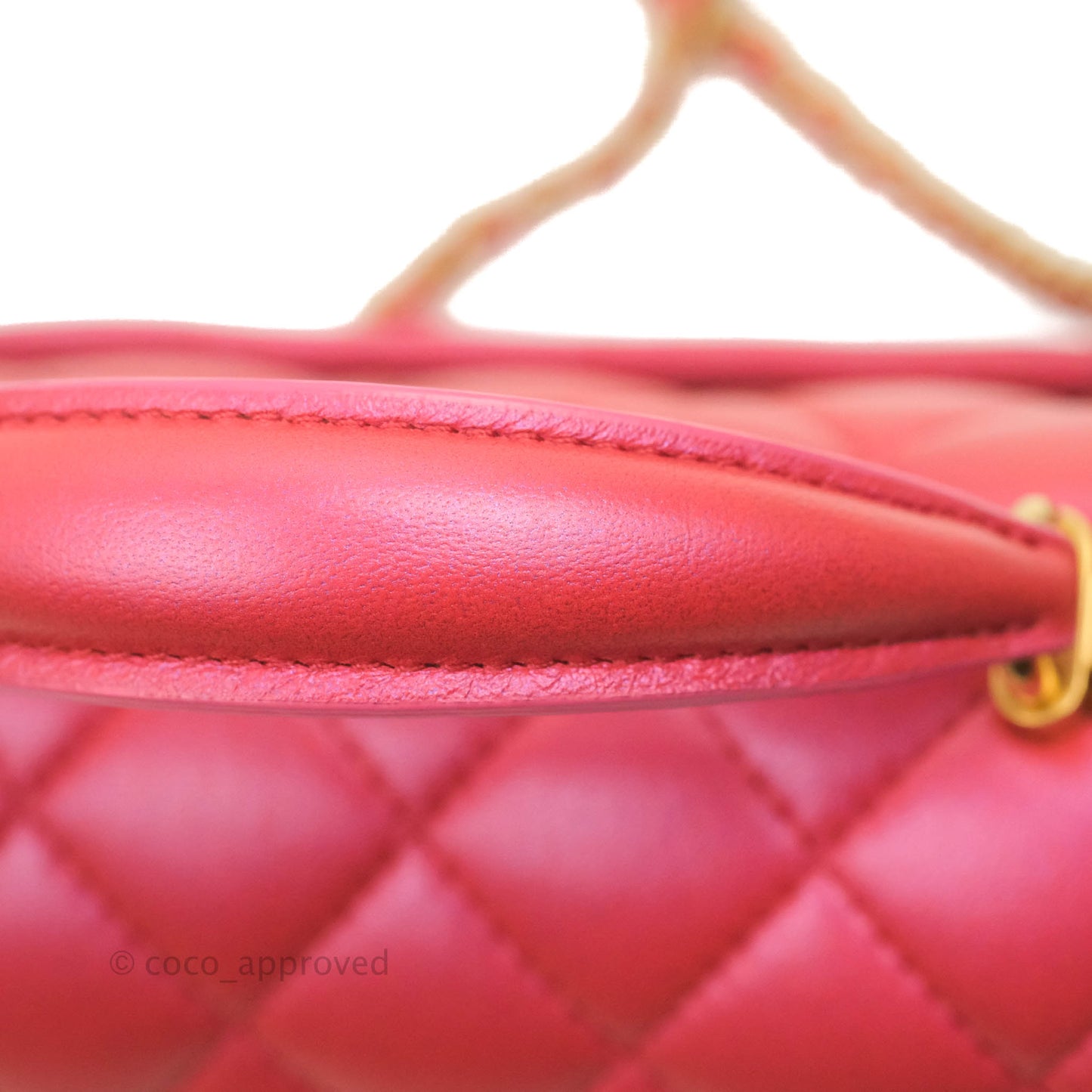 Chanel Top Handle Mini Rectangular Flap Bag Iridescent Red Lambskin Gold Hardware