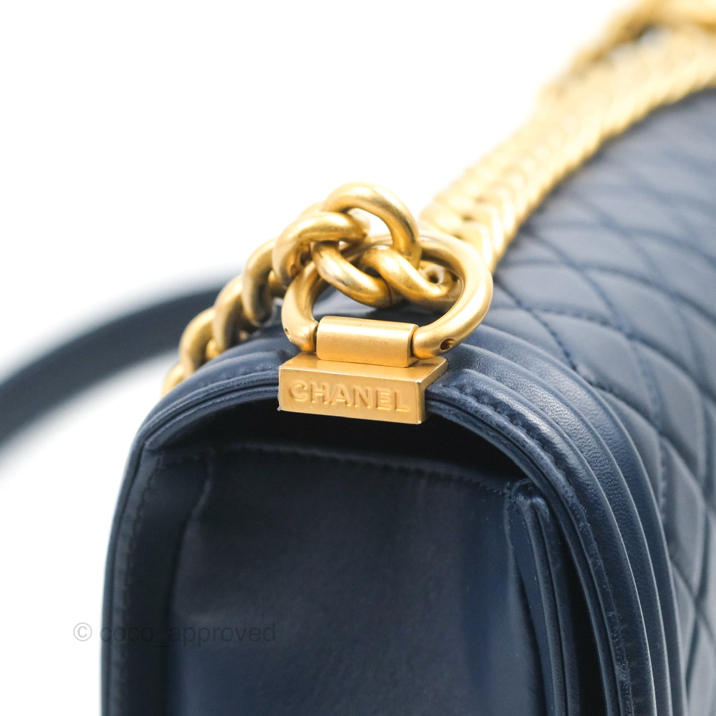 Chanel Quilted Medium Boy Navy Lambskin Aged Gold Hardware