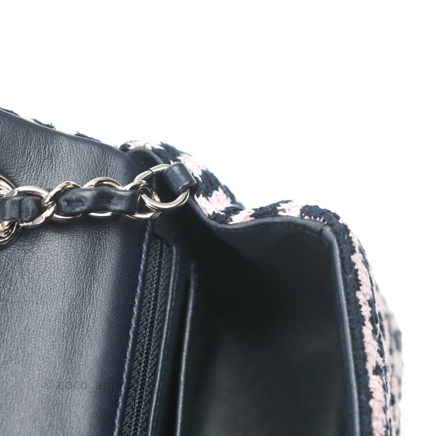 Chanel Mini Rectangular Flap Bag Navy Pink Striped Tweed Silver Hardware