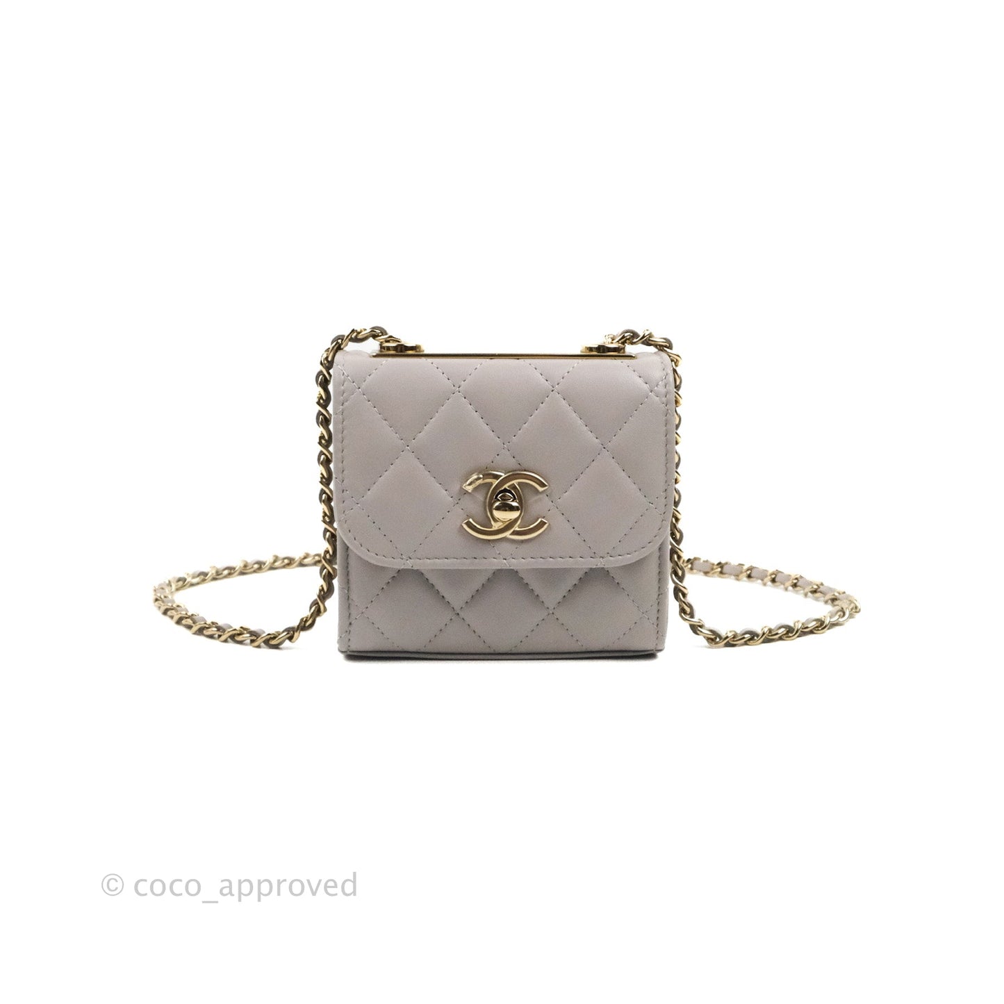 Chanel Mini Quilted Trendy CC Clutch With Chain Grey Lambskin Gold Hardware