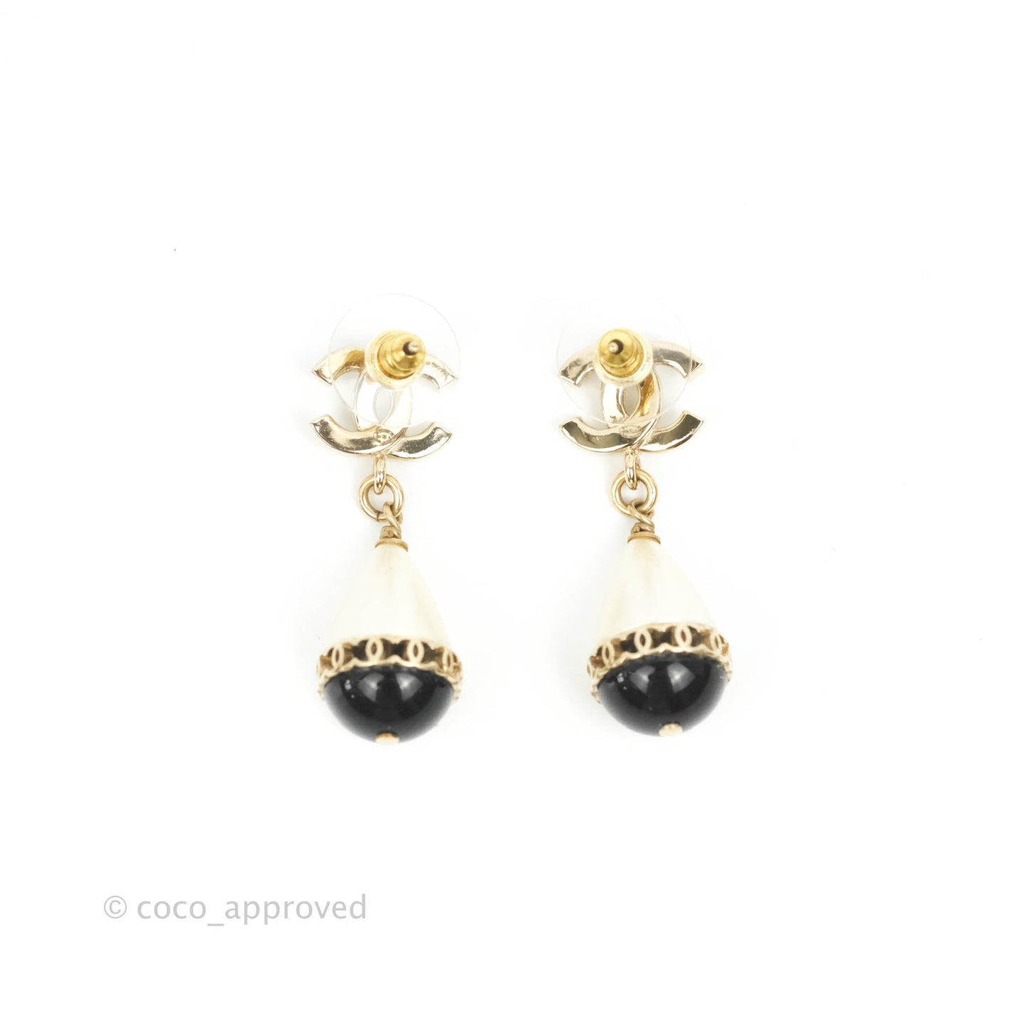 Chanel Crystal Pearl CC Fantasy Drop Earrings Gold Black 21A