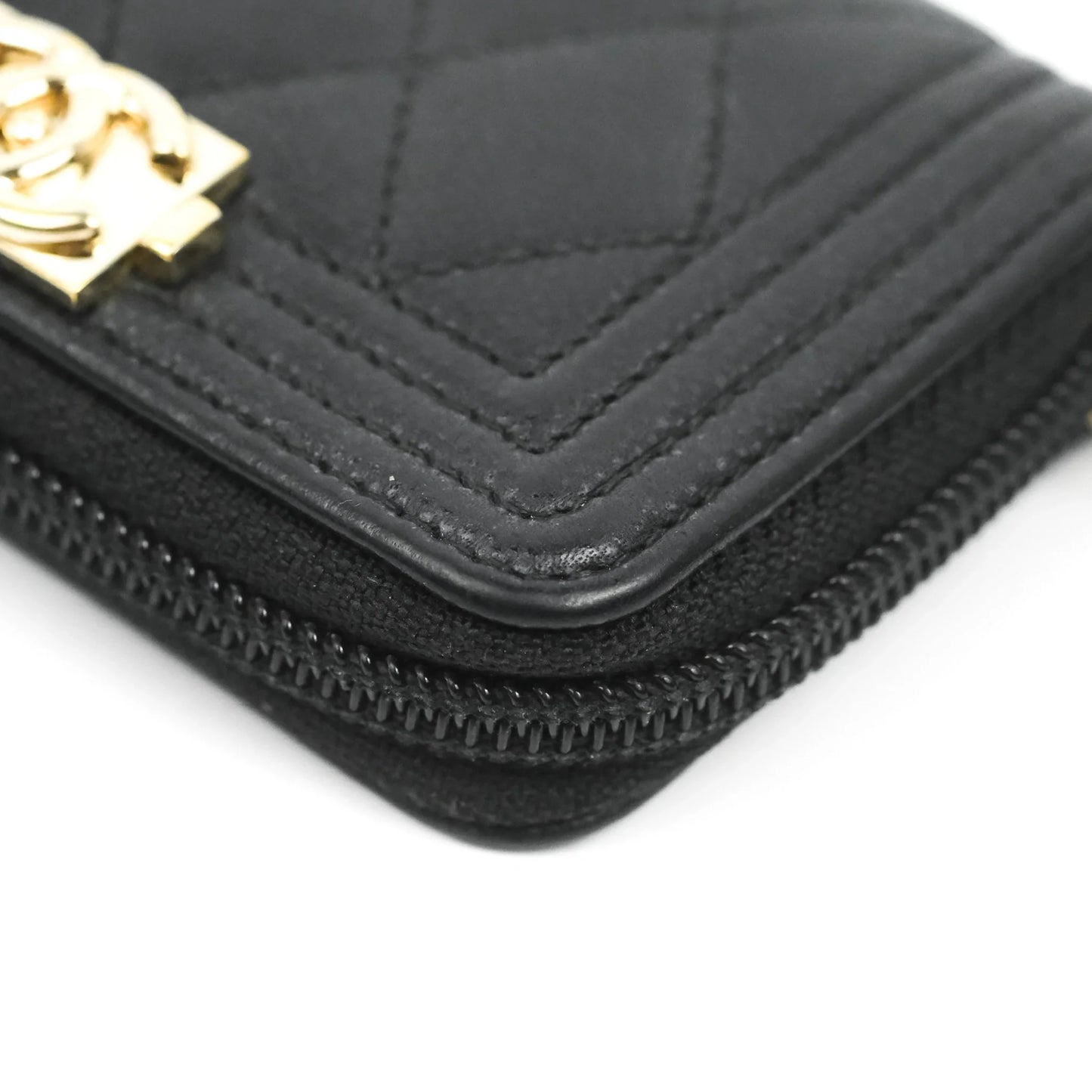 Chanel Boy Zipped Coin Purse Black Caviar Gold Hardware