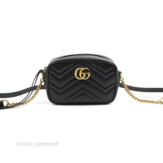Gucci Mini Matelasse GG Marmont Camera Bag Black Calfskin Gold Hardware