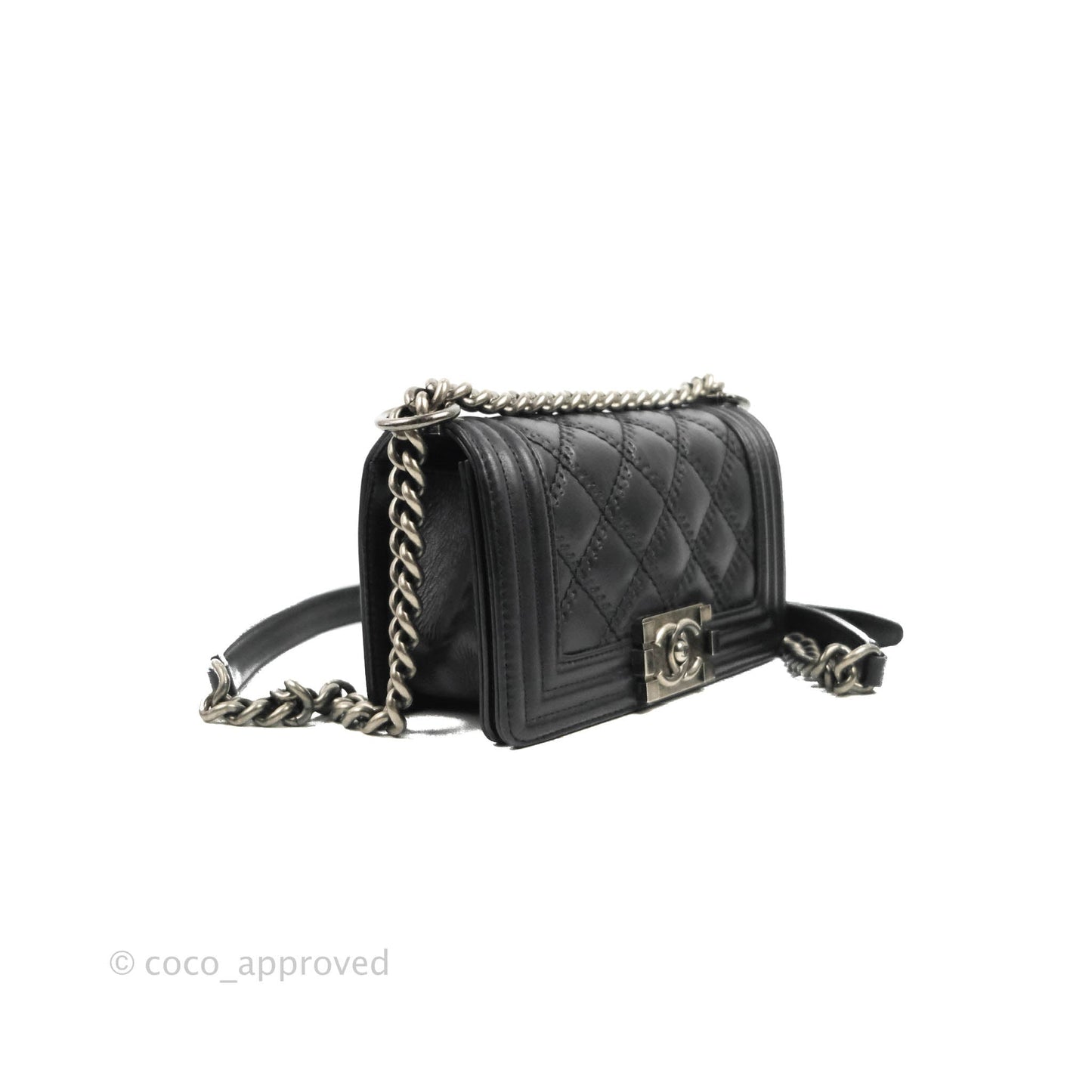 Chanel Small Boy Double Stitch Black Calfskin Ruthenium Hardware