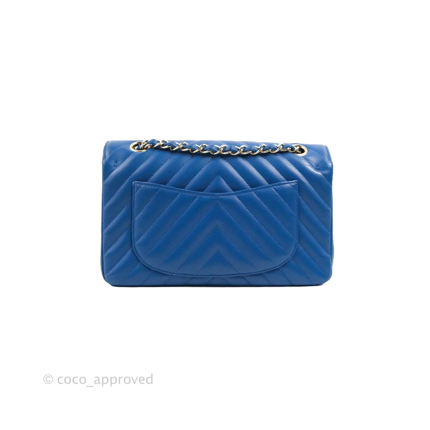 Chanel Classic Chevron S/M Small Double Flap Blue Lambskin Gold Hardware