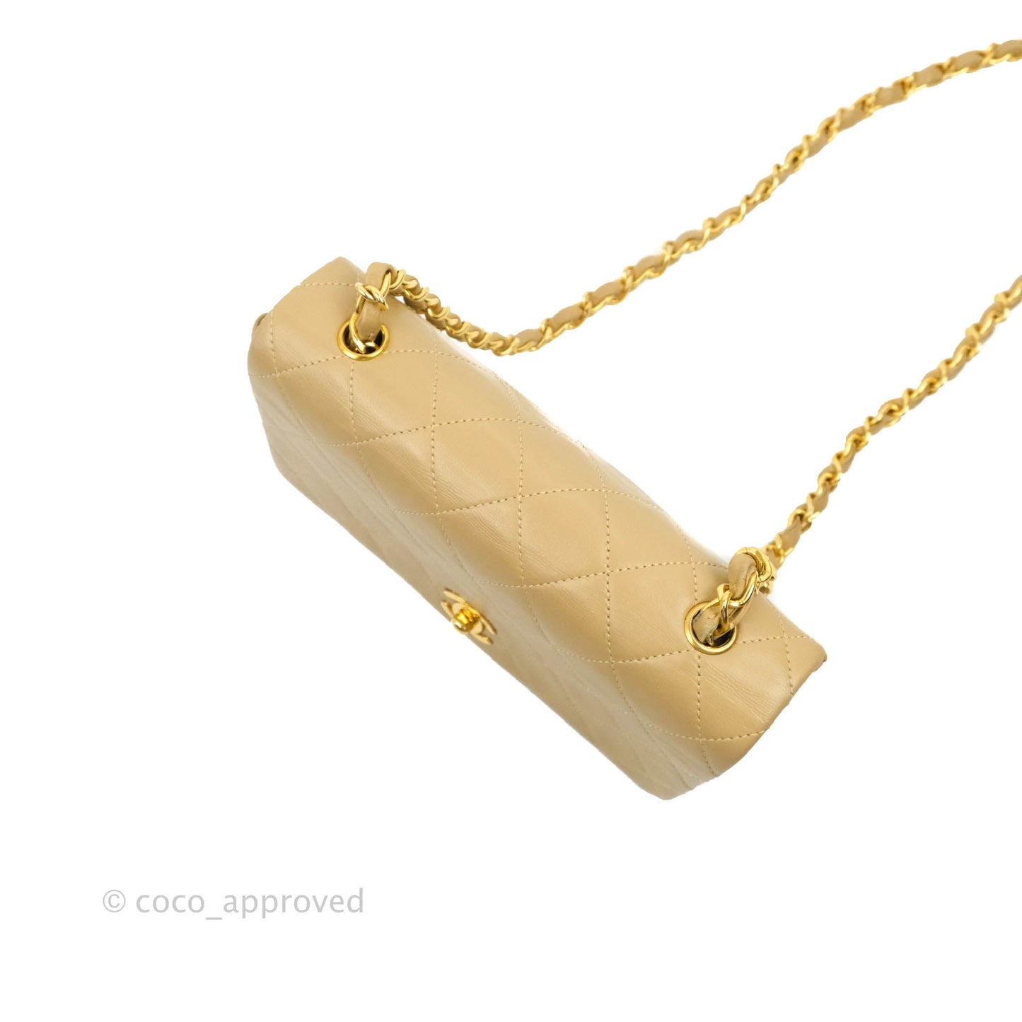 Chanel Vintage Small Single Full Flap Bag Beige Lambskin 24K Gold Hardware