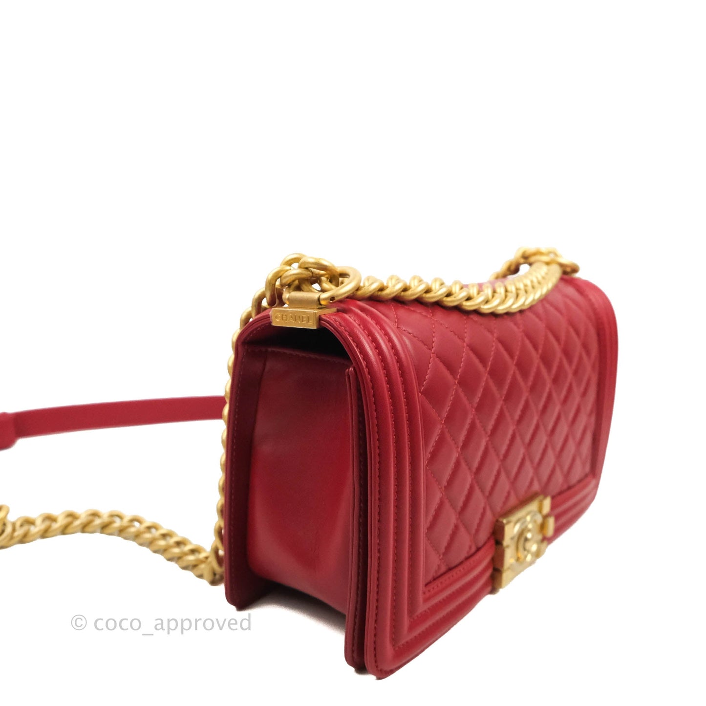 Chanel Quilted Medium Boy Red Lambskin Aged Gold Hardware
