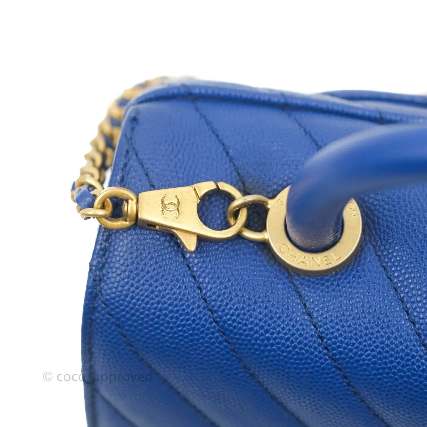 Chanel Small Coco Handle Chevron Blue Caviar Aged Gold Hardware