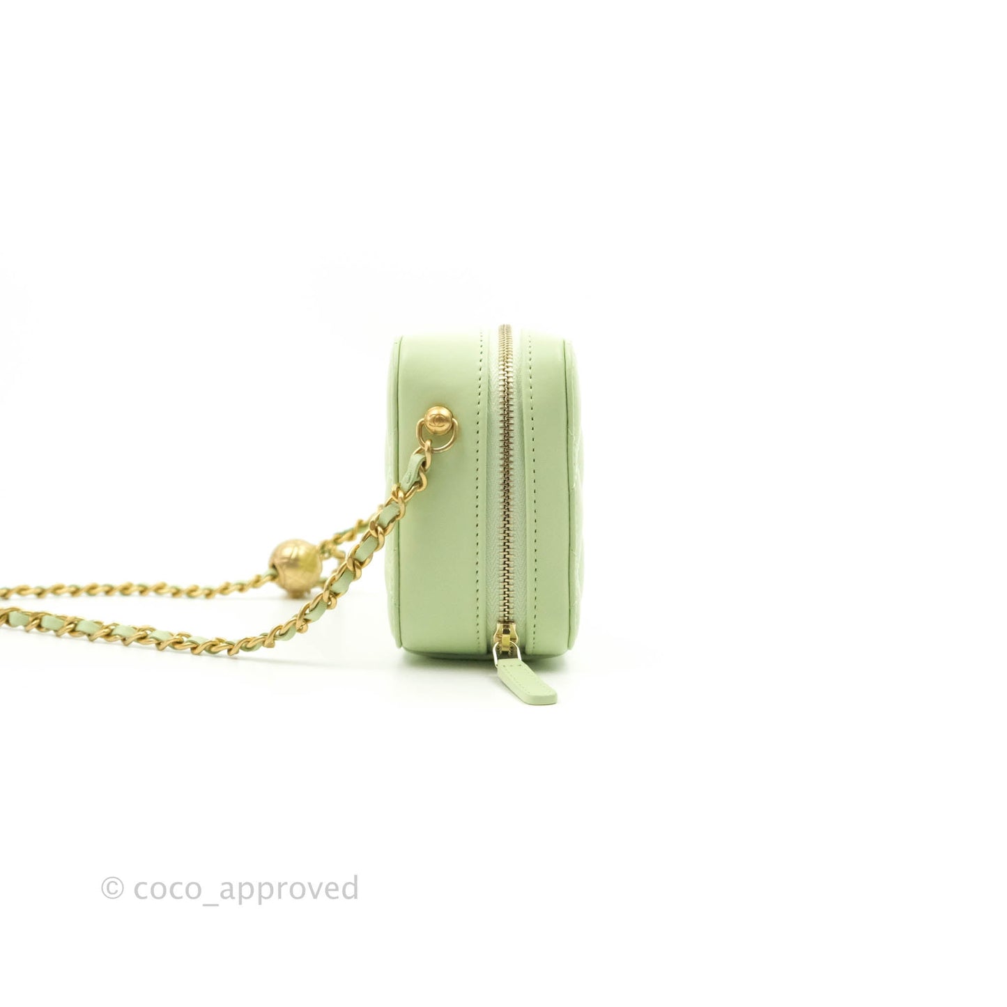 Chanel Mini Pearl Crush Quilted Camera Case Pastel Green Lambskin Aged Gold Hardware