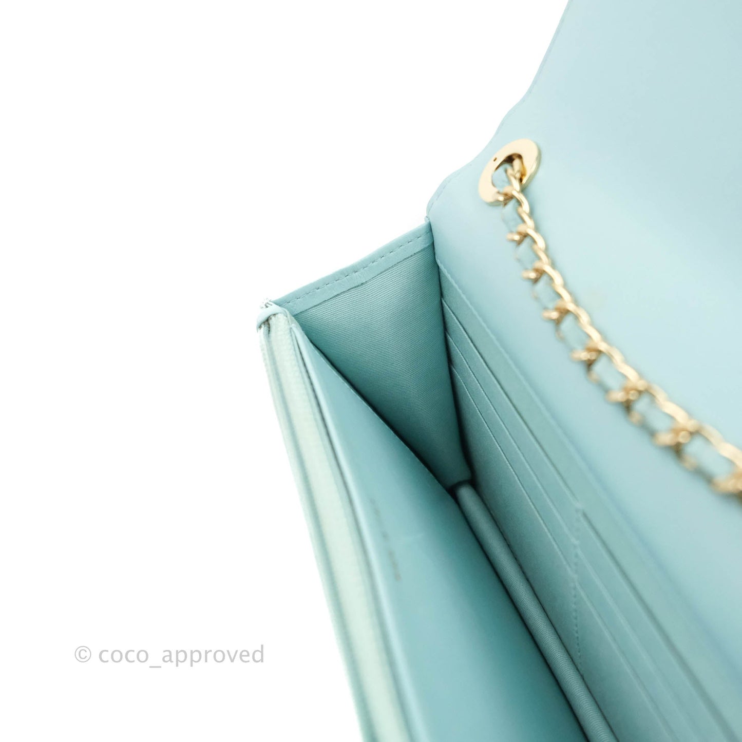Chanel Trendy CC Quilted Wallet on Chain WOC Tiffany Blue Lambskin Gold Hardware
