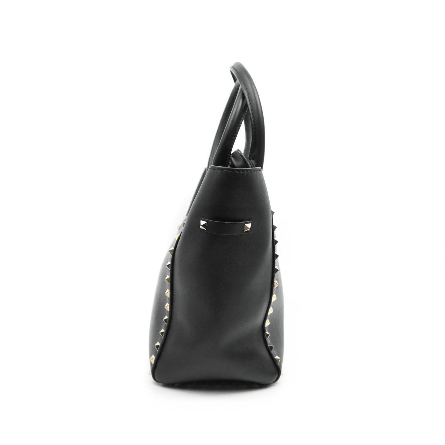 Valentino Garavani Rockstud Mini Trapeze Shoulder Bag Black Calfskin Gold Hardware