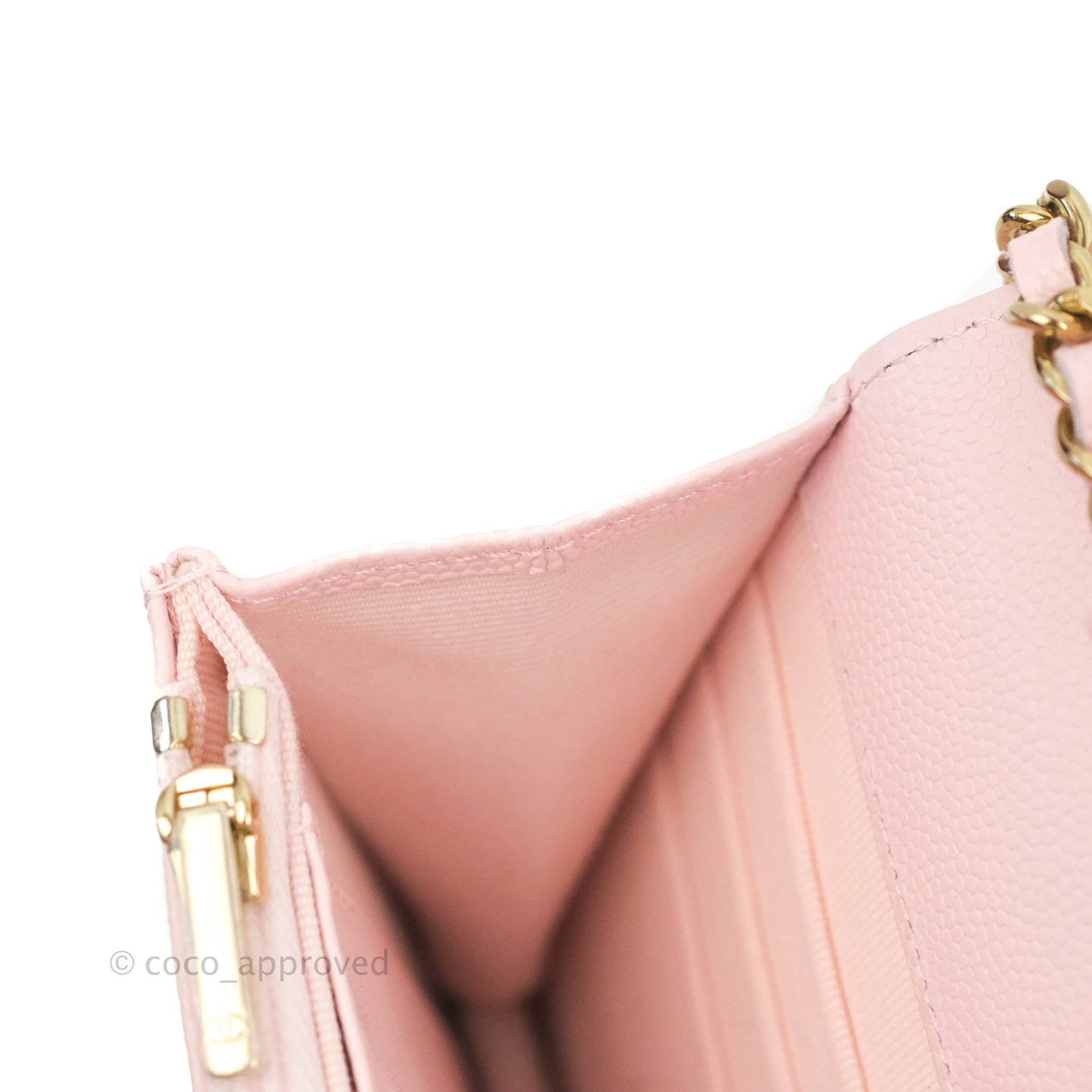 Chanel Quilted Classic Wallet on Chain WOC Light Pink Caviar Gold Hardware 22S