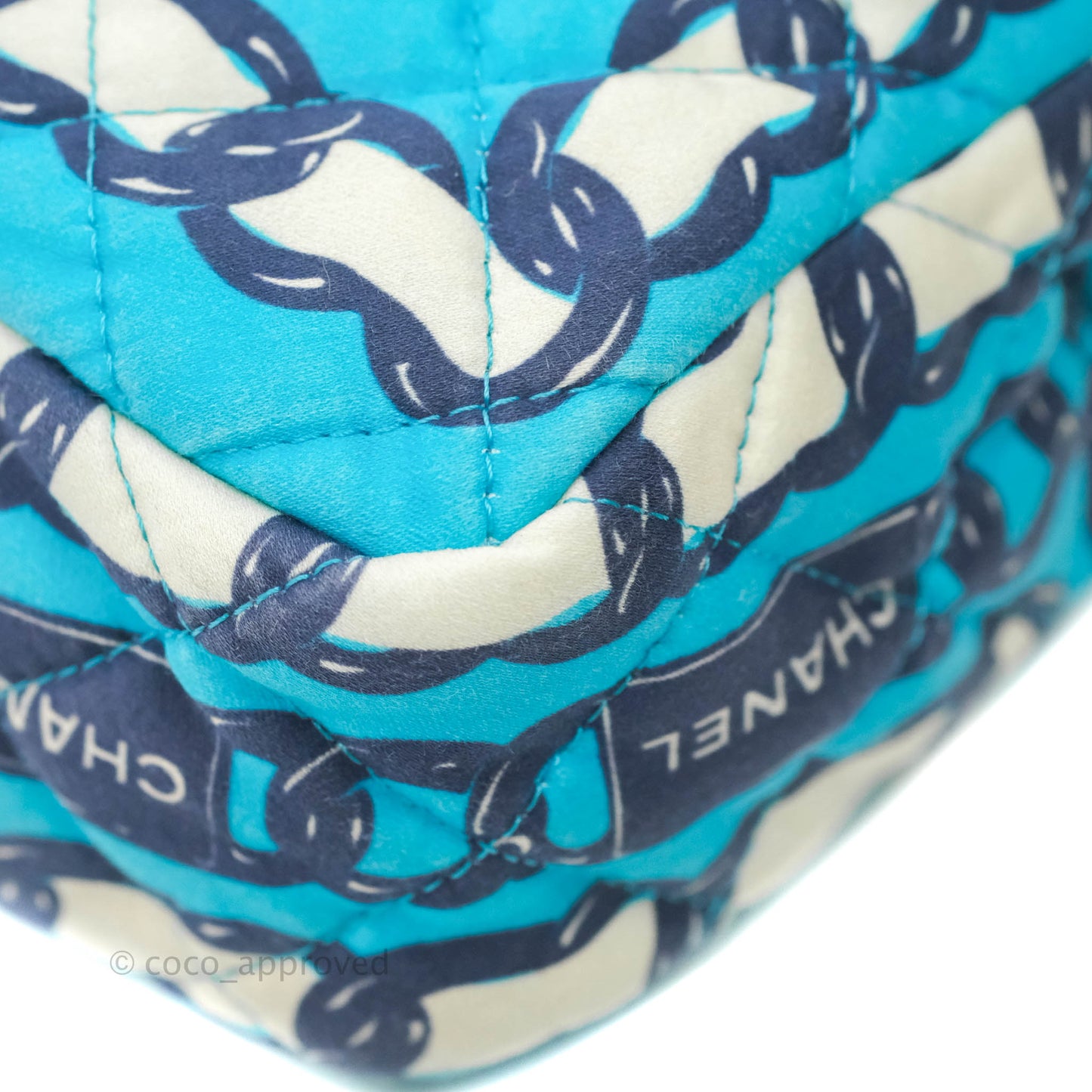 Chanel Medium Single Flap Chain Printed in Blue Silk Gun Metal