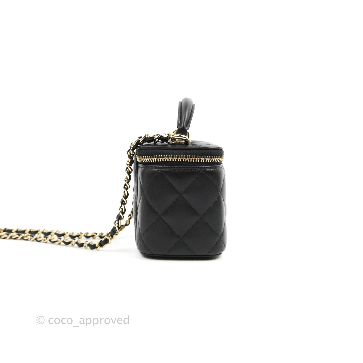 Chanel Mini Top Handle Vanity With Chain Black Lambskin Gold Hardware