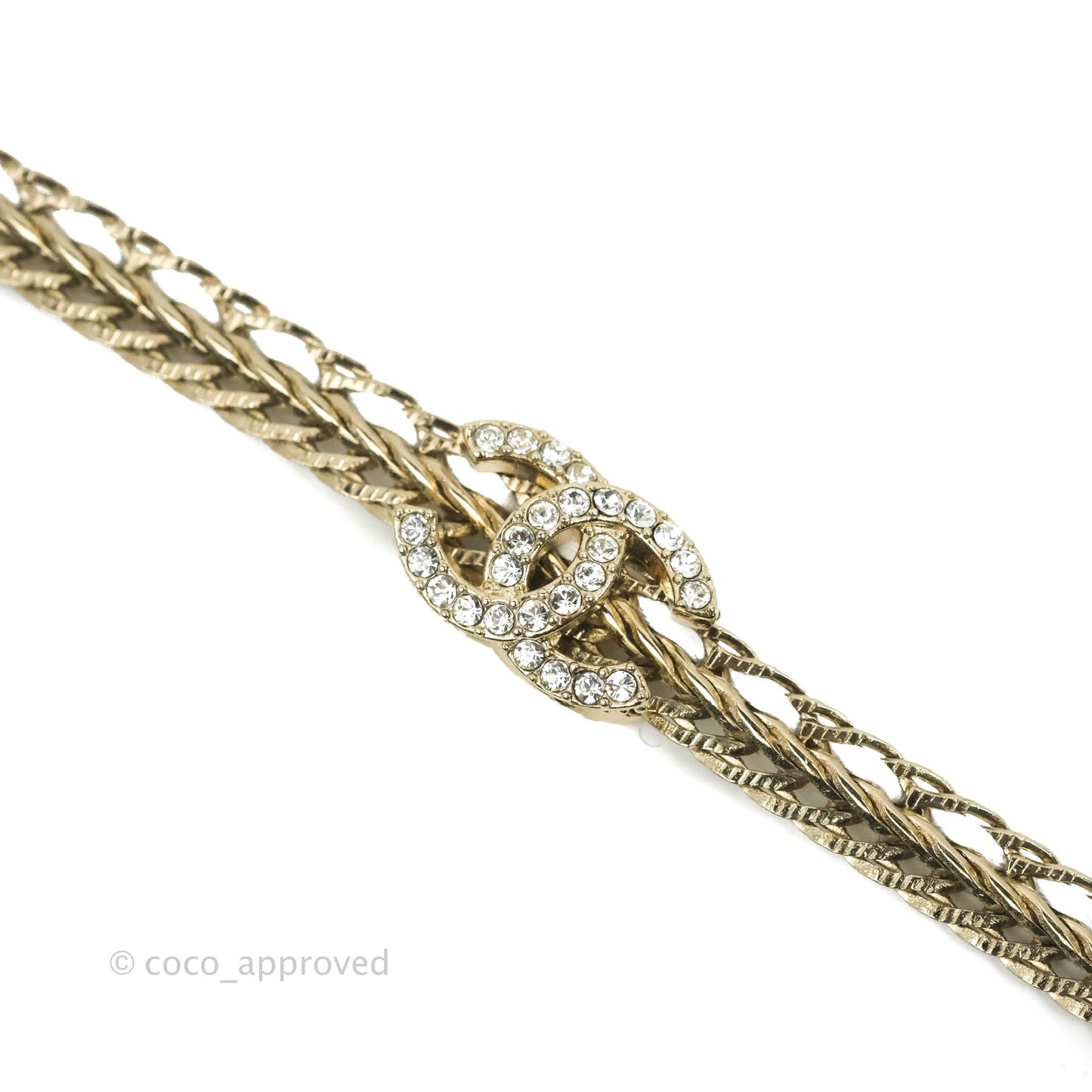 Chanel Crystal CC White Leather Braided Chain Choker Gold Tone 22S