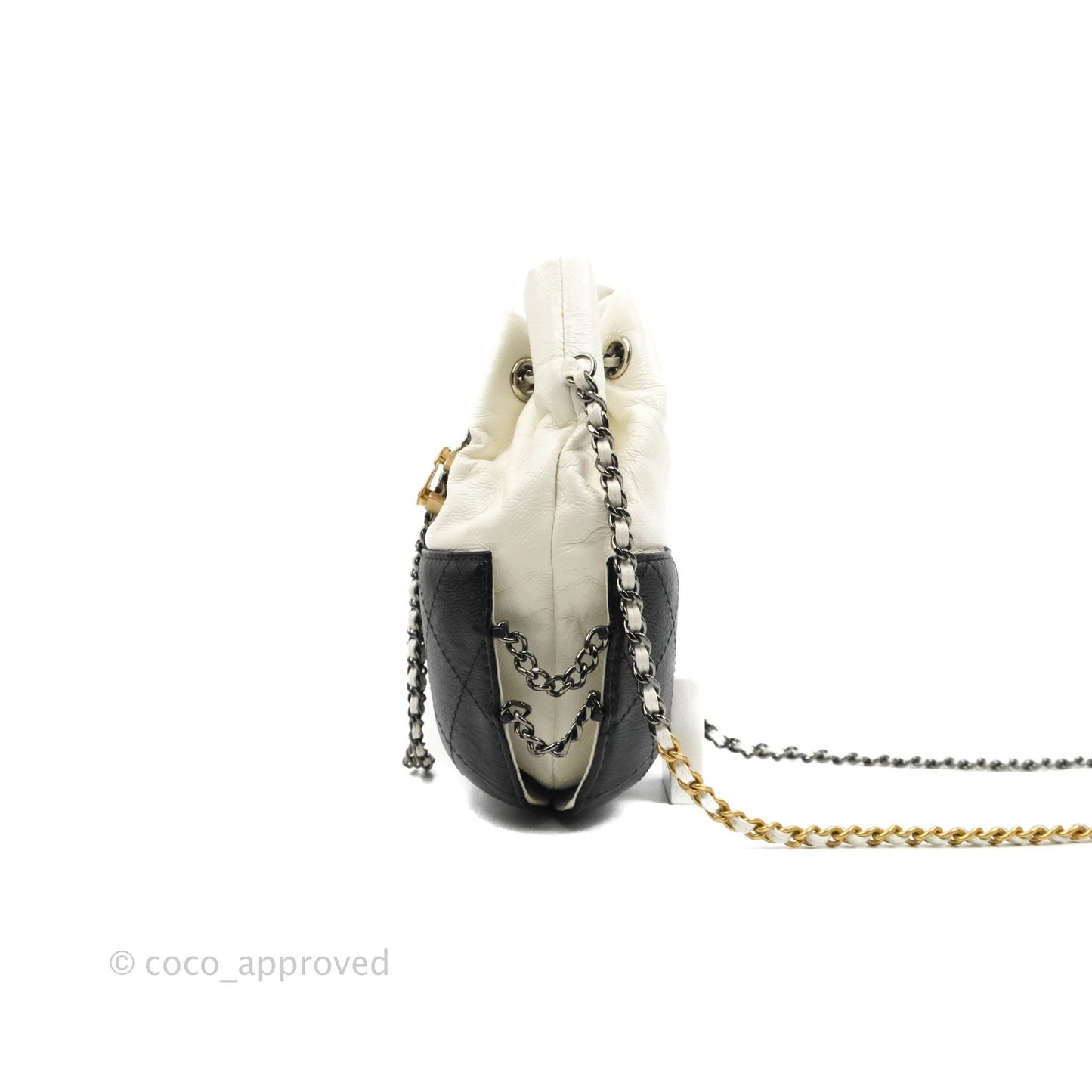 Chanel Small Gabrielle Drawstring Bag White Black Calfskin