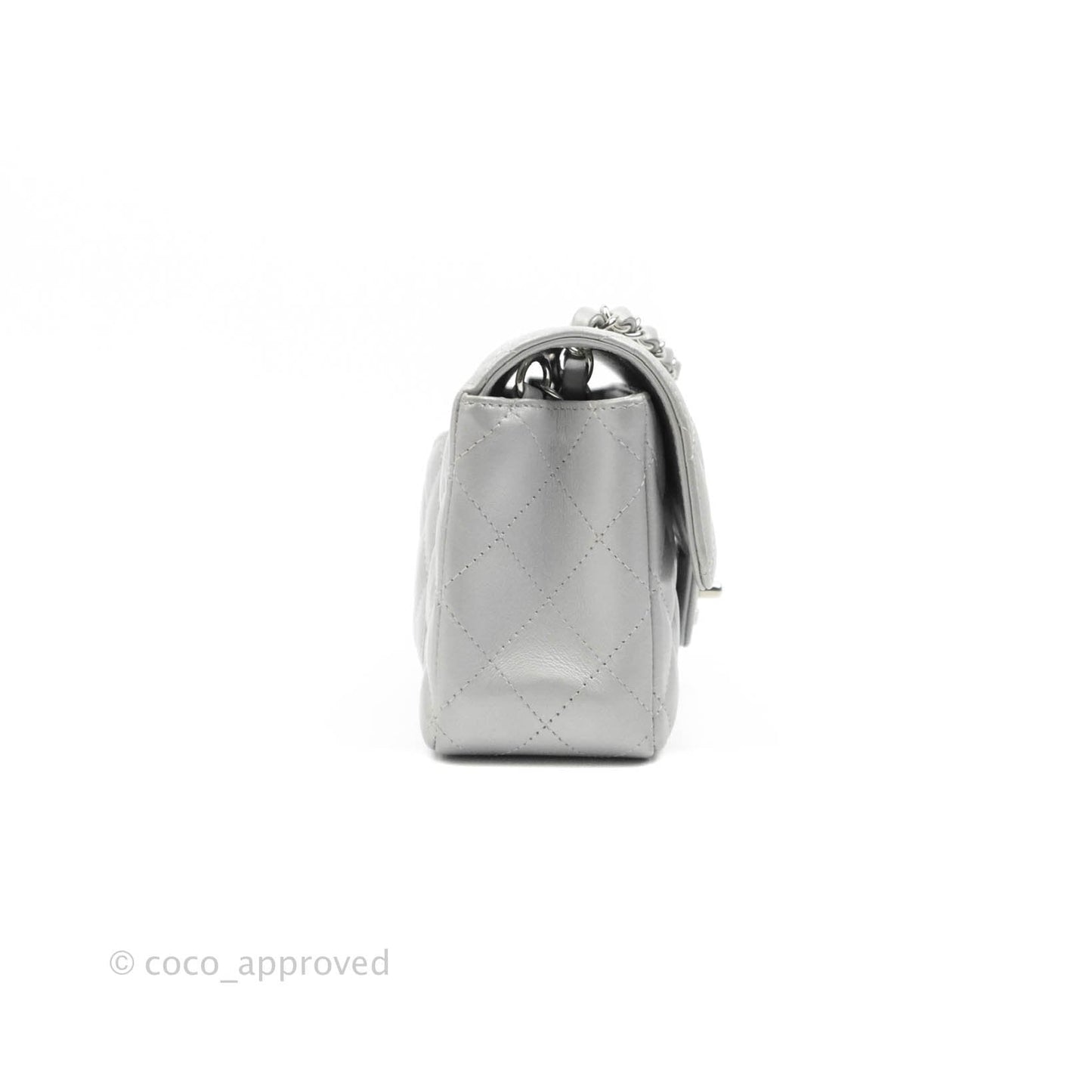 Chanel Quilted Mini Rectangular Silver Crumpled Calfskin Silver Hardware