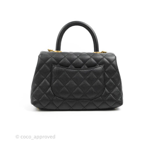 Chanel Small Coco Handle Black Caviar Aged Gold Hardware