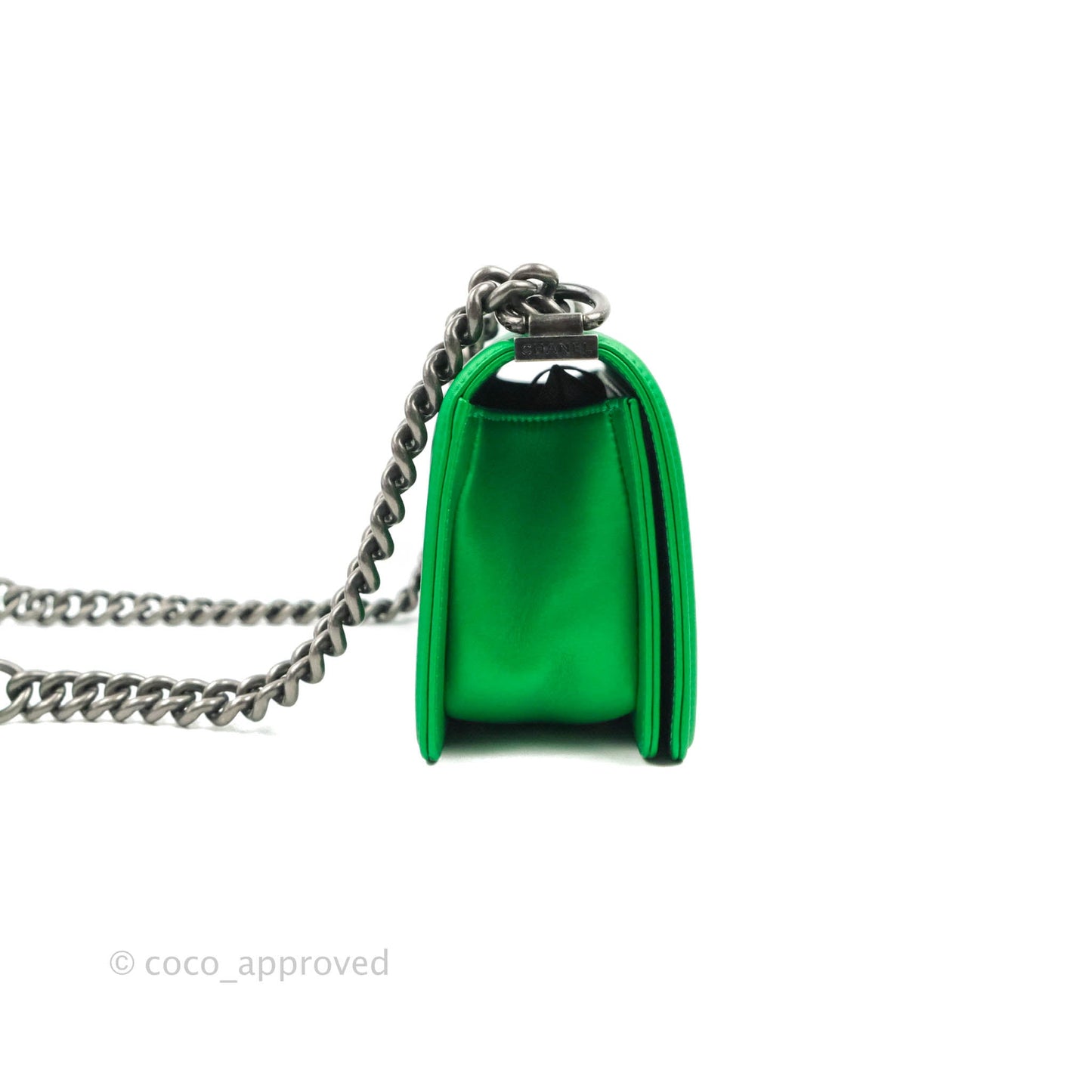 Chanel Small Boy Green Calfskin Ruthenium Hardware