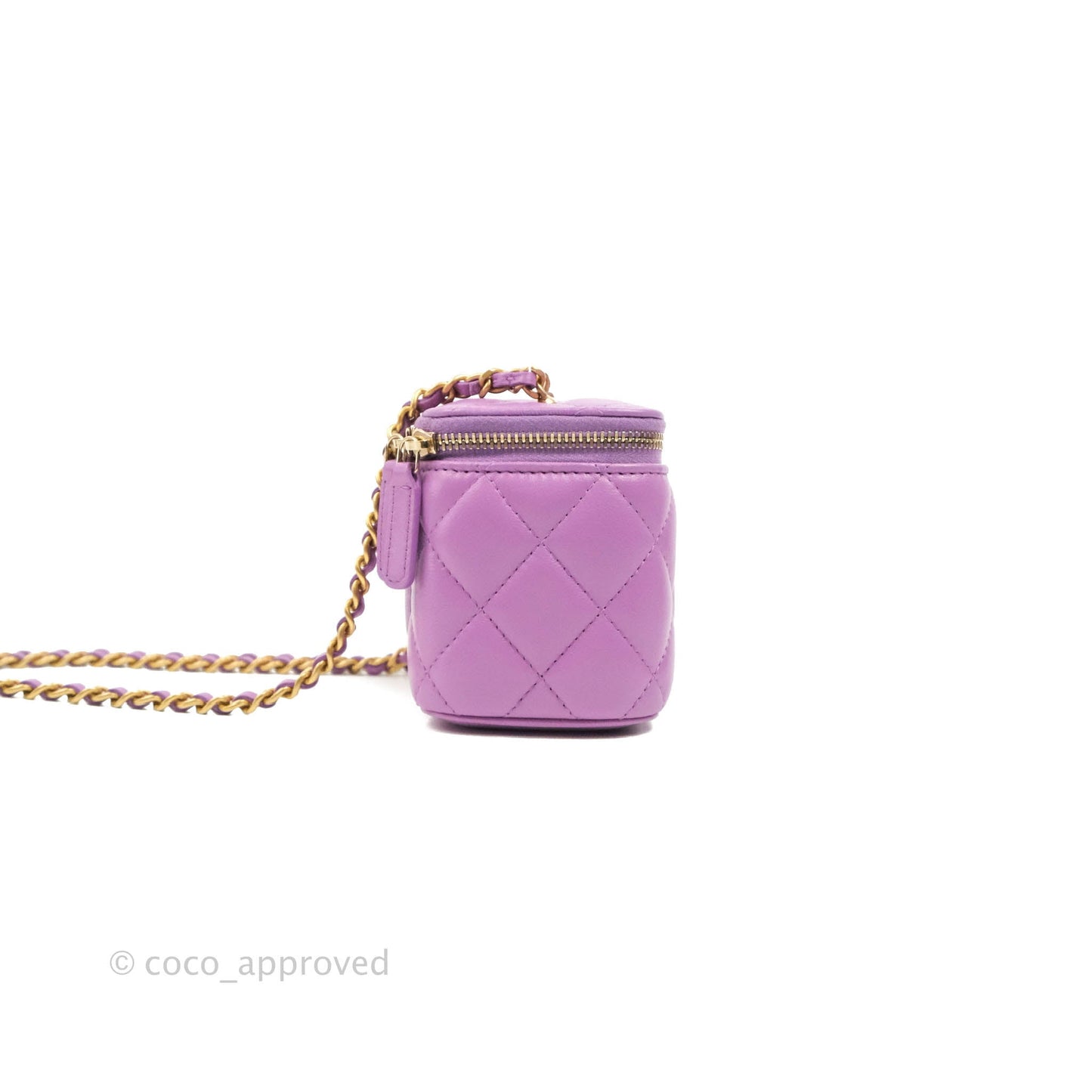 Chanel Classic Mini Pearl Crush Vanity With Chain Purple Lambskin Aged Gold Hardware