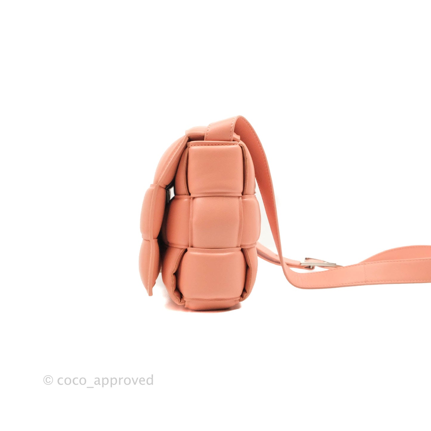 Bottega Veneta Padded Cassette Shoulder Bag Intrecciato Pink Lambskin Silver Hardware