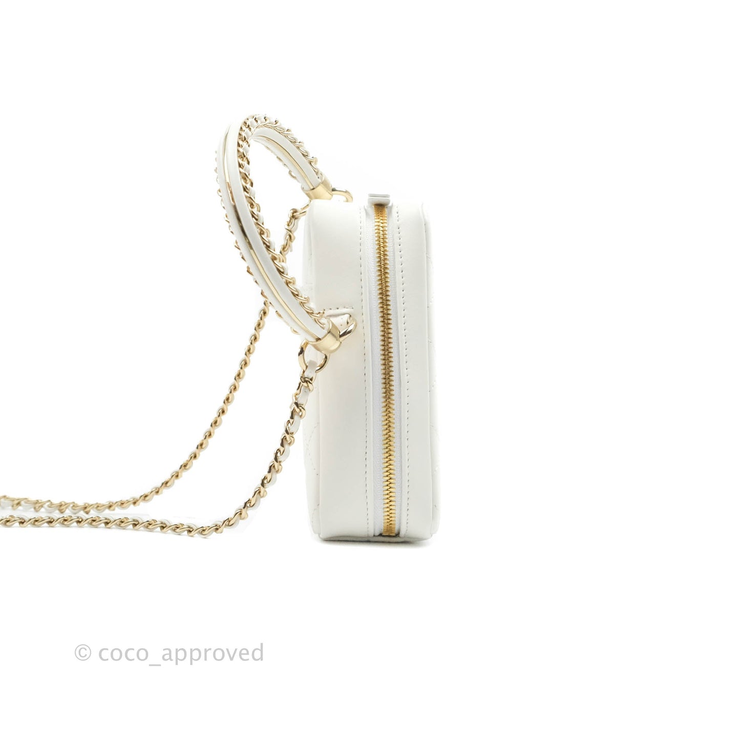 Chanel Circular Handle Zip Around Vanity Case White Calfskin Gold Hardware 20S
