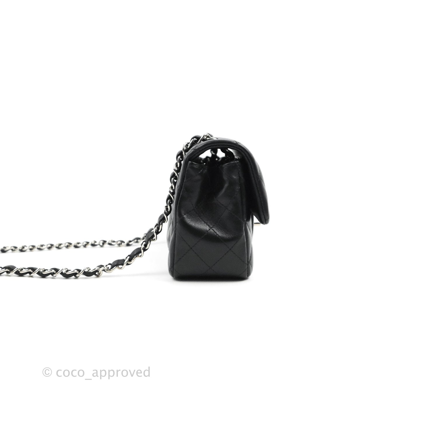 Chanel Quilted Mini Rectangular Flap Black Lambskin Silver Hardware