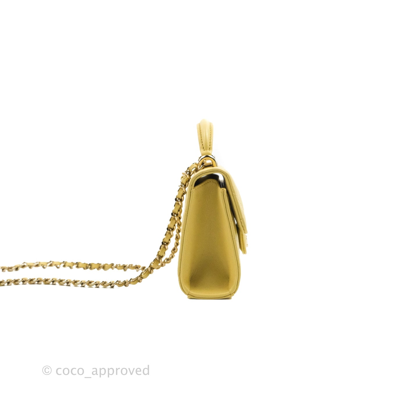 Chanel Mini Handle Clutch With Chain Yellow Lambskin Gold Hardware