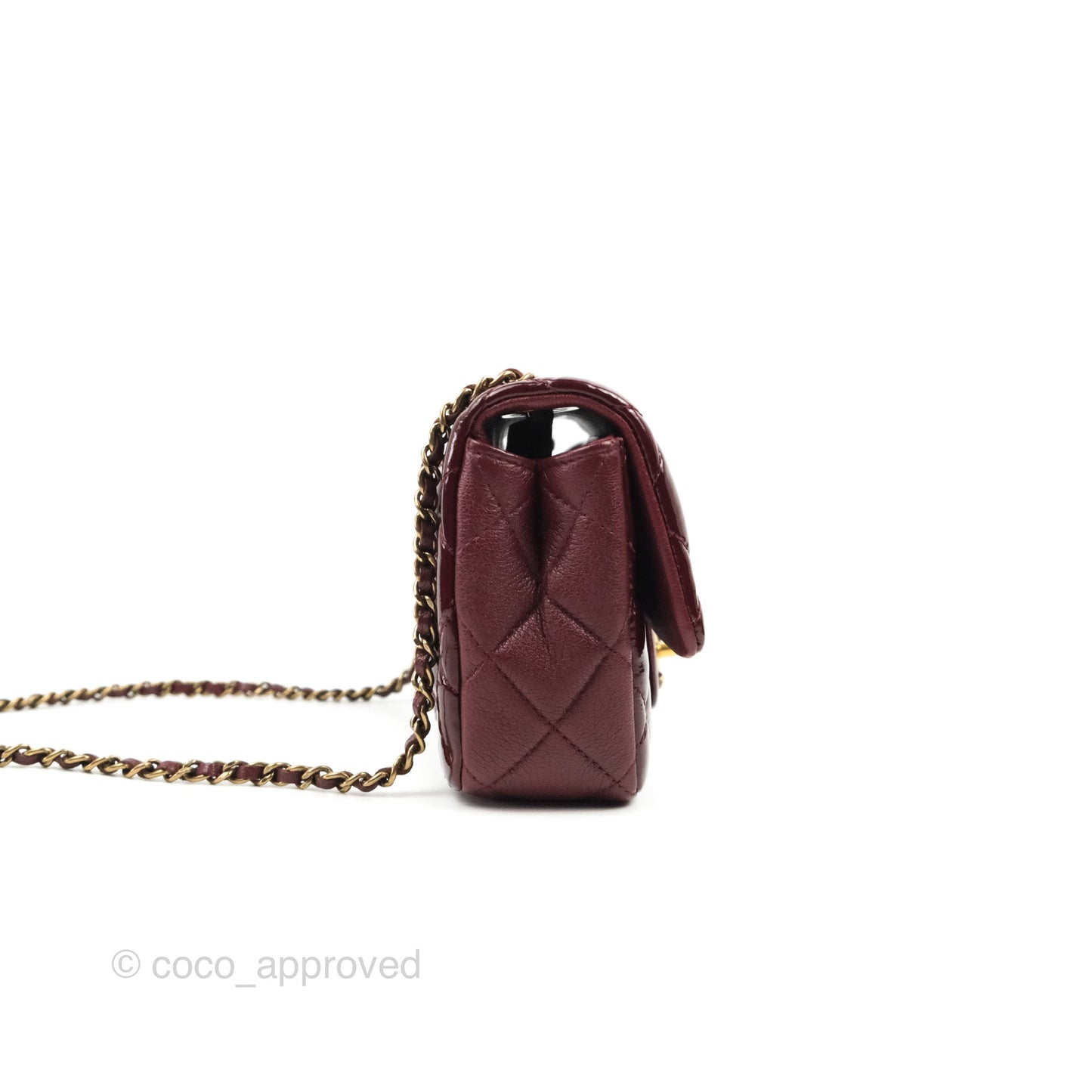 Chanel Quilted CC Eyelet Flap Burgundy Patent Goatskin Antique Gold Hardware