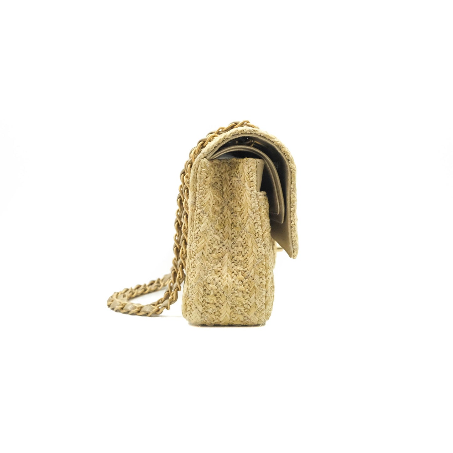 Chanel Classic M/L Medium Double Flap Woven Reed Aged Gold Hardware