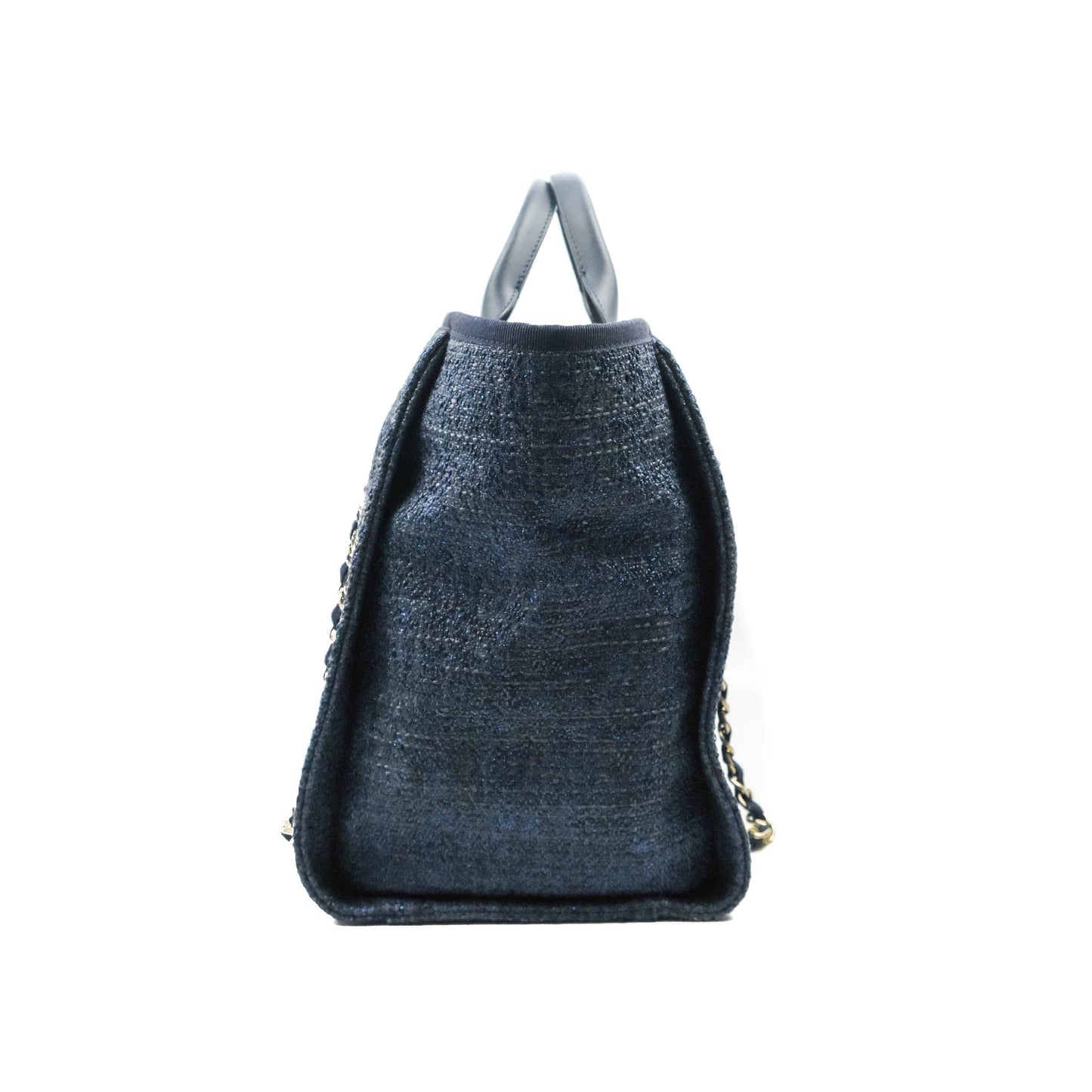 Chanel Large Deauville Navy Blue Glitter Canvas Gold Hardware