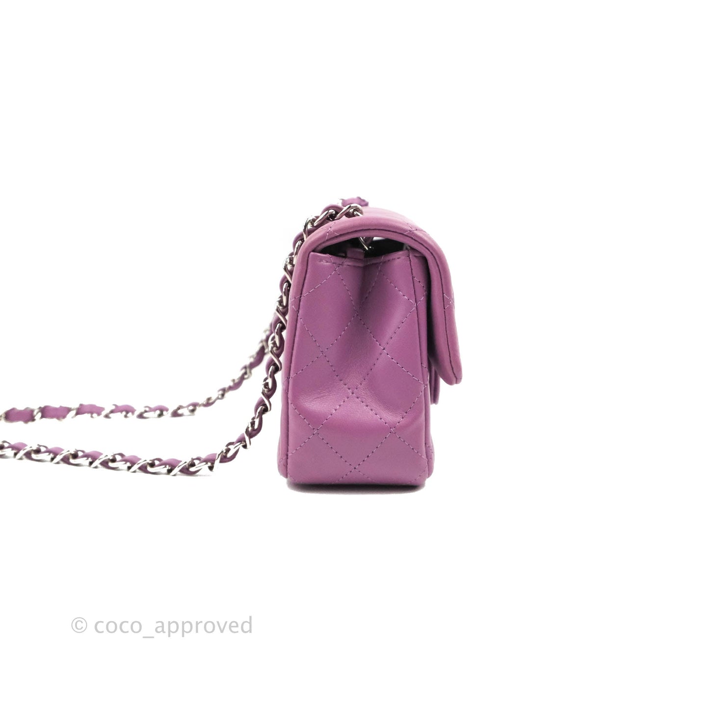 Chanel Quilted Mini Rectangular Flap Purple Lambskin Silver Hardware