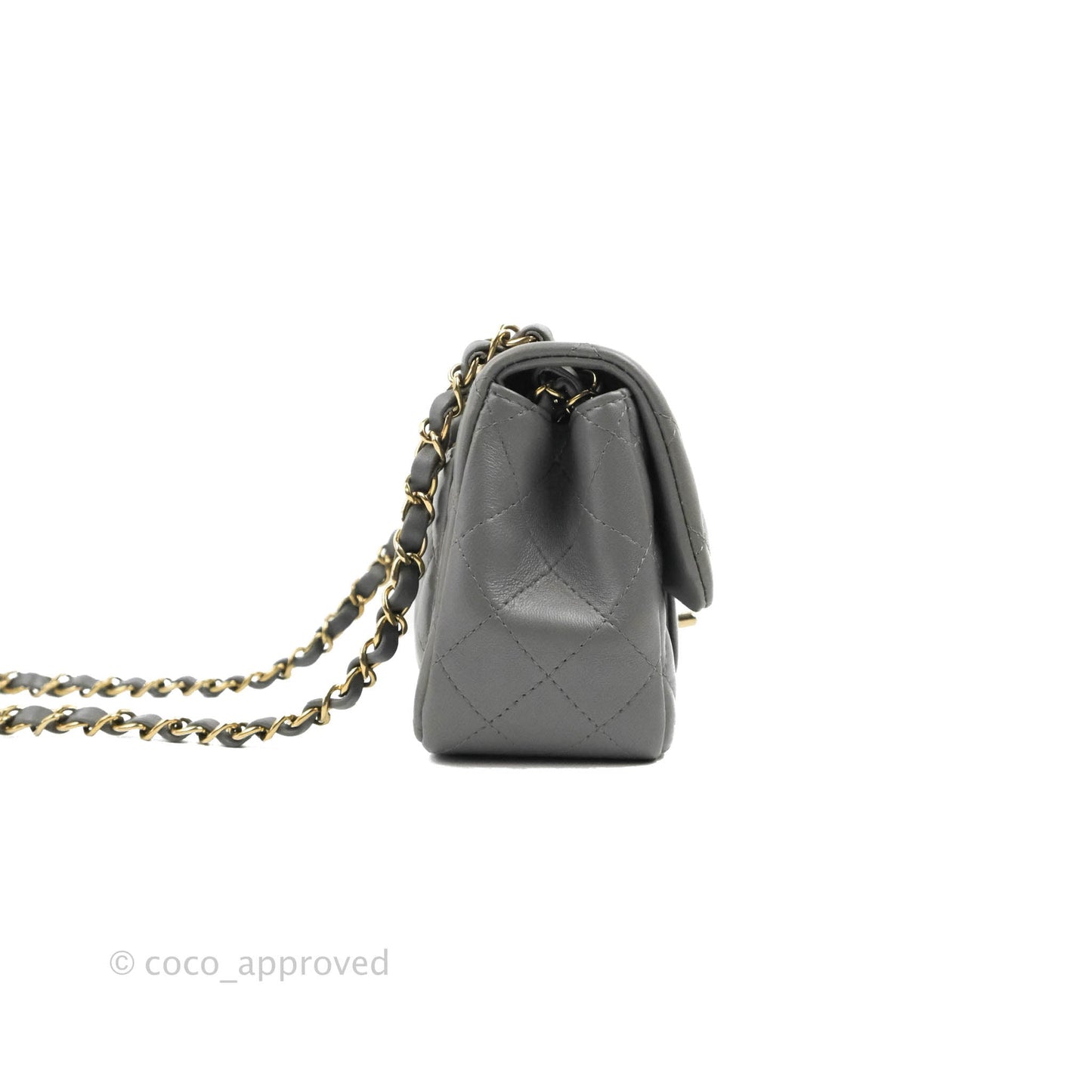 Chanel Quilted Mini Square Grey Lambskin Gold Hardware