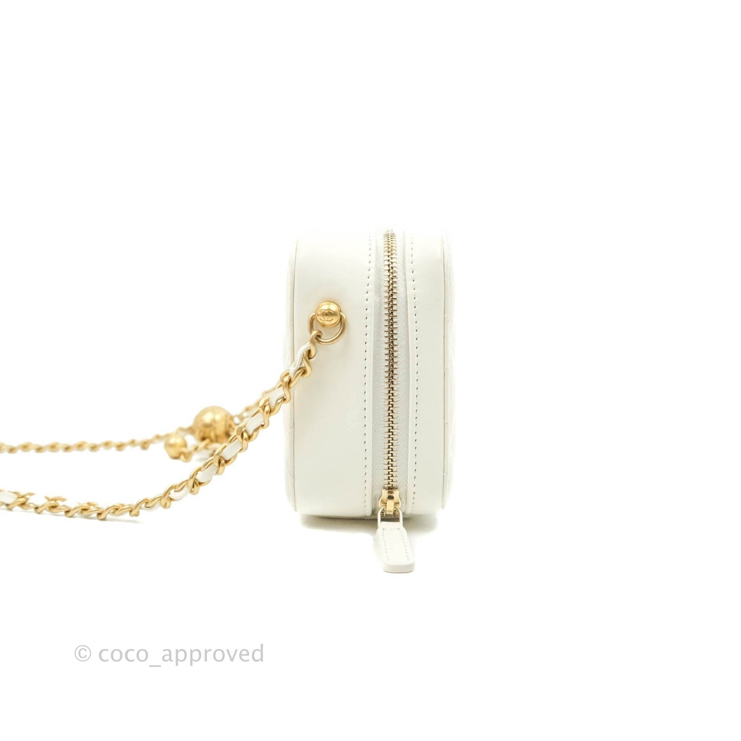 Chanel Mini Pearl Crush Quilted Camera Case White Lambskin Aged Gold Hardware