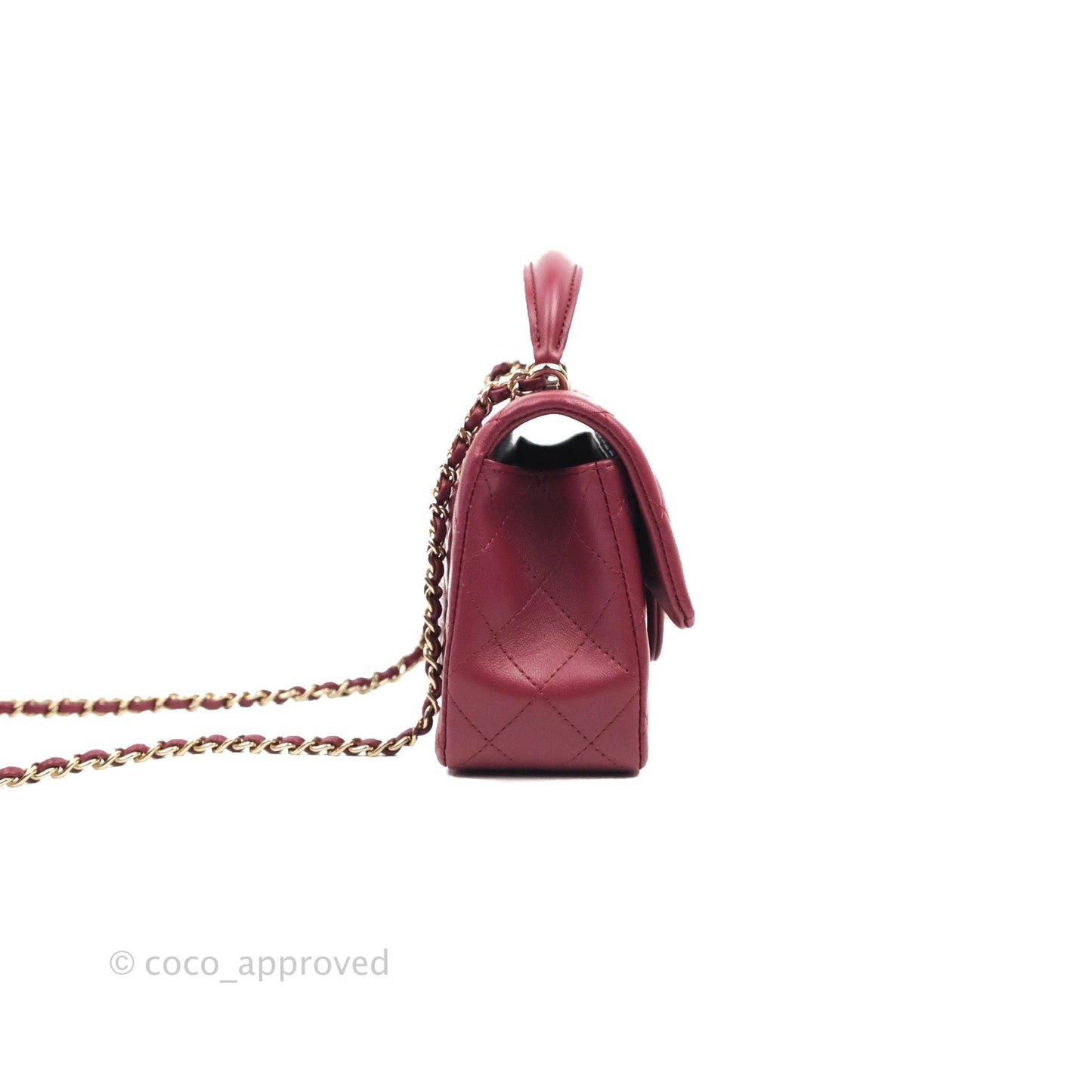 Chanel Top Handle Mini Rectangular Flap Bag Burgundy Lambskin Gold Hardware